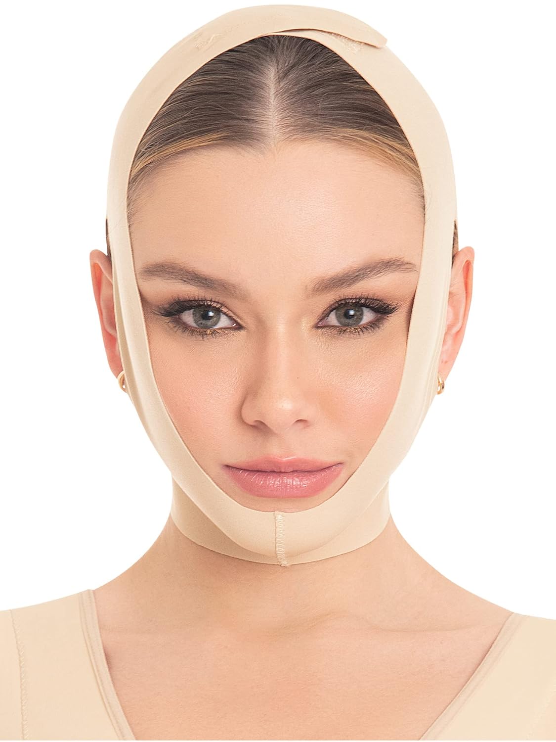 M&D Cara Adelgazamiento Correa de barbilla Lipo Compresión Prenda Mentonera Postquirúrgica Facial Beige S