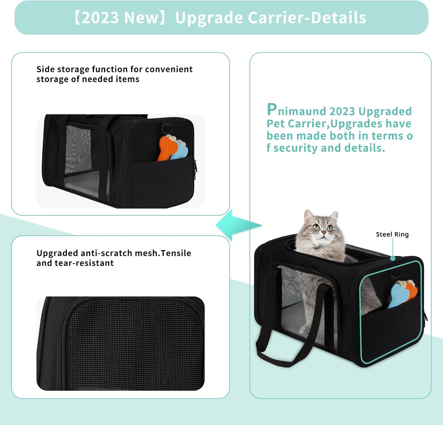 Transportador para gatos, transportador de mascotas para gatos medianos y grandes, aprobado por la TSA con 2 cremalleras de prevención de escape