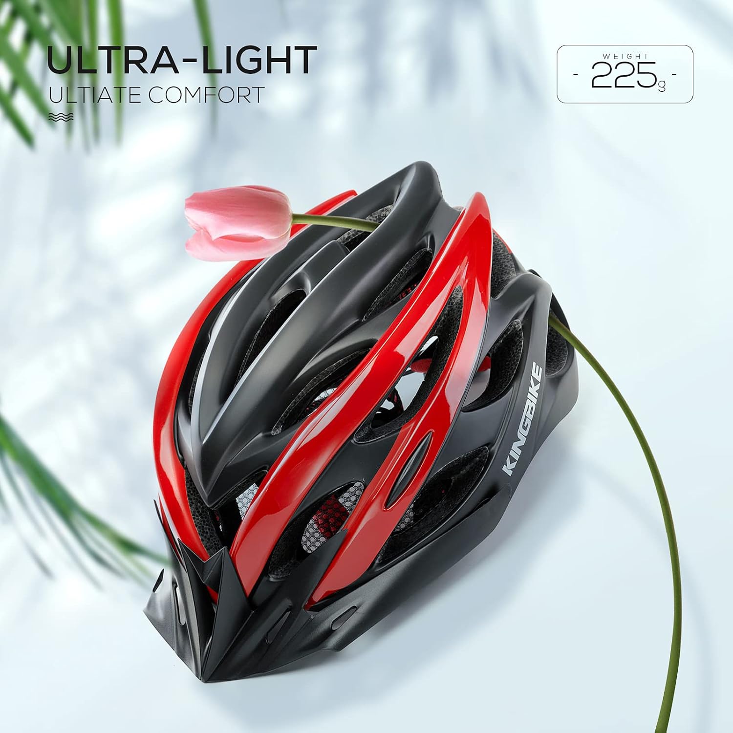 KINGBIKE Casco de bicicleta ligero y cómodo para adultos y jóvenes con luz trasera de seguridad LED + visera desmontable, mochila de almacenamiento