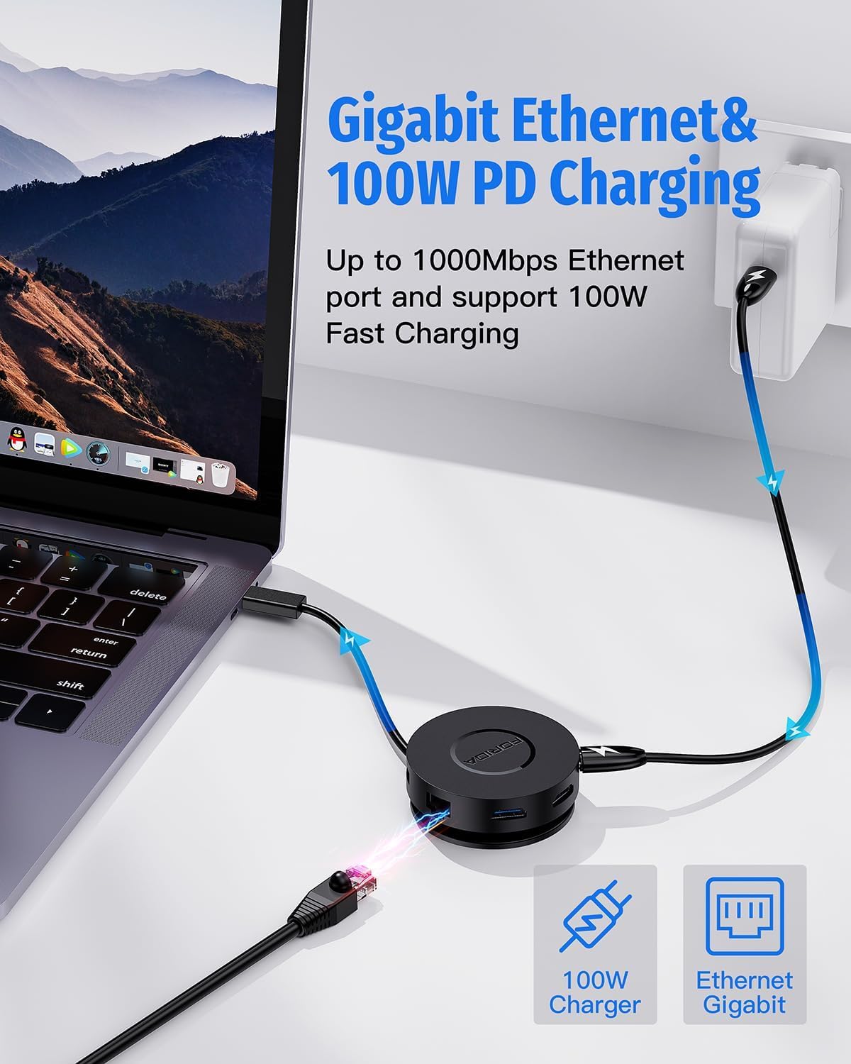 Estación de acoplamiento USB C con monitor doble, adaptador multipuerto USB-C 7 en 1 con 2 4K HDMI, 100 W PD, lector de tarjetas micro SD, 2 USB