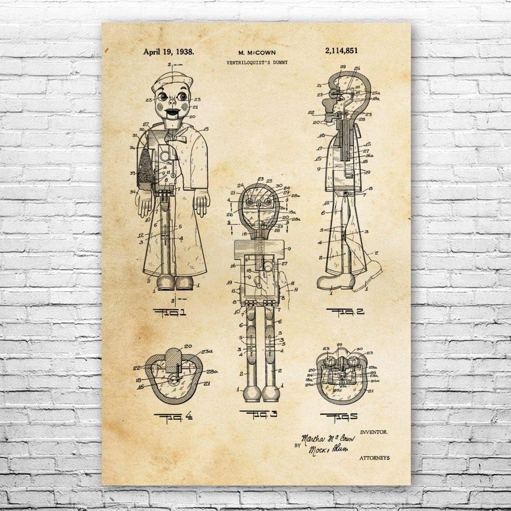 Póster de patente de ventrílocuo de ventrílocuo impresión, regalo de ventriloquism, impresión de marionetas, regalo cómico, títeres vintage, arte de