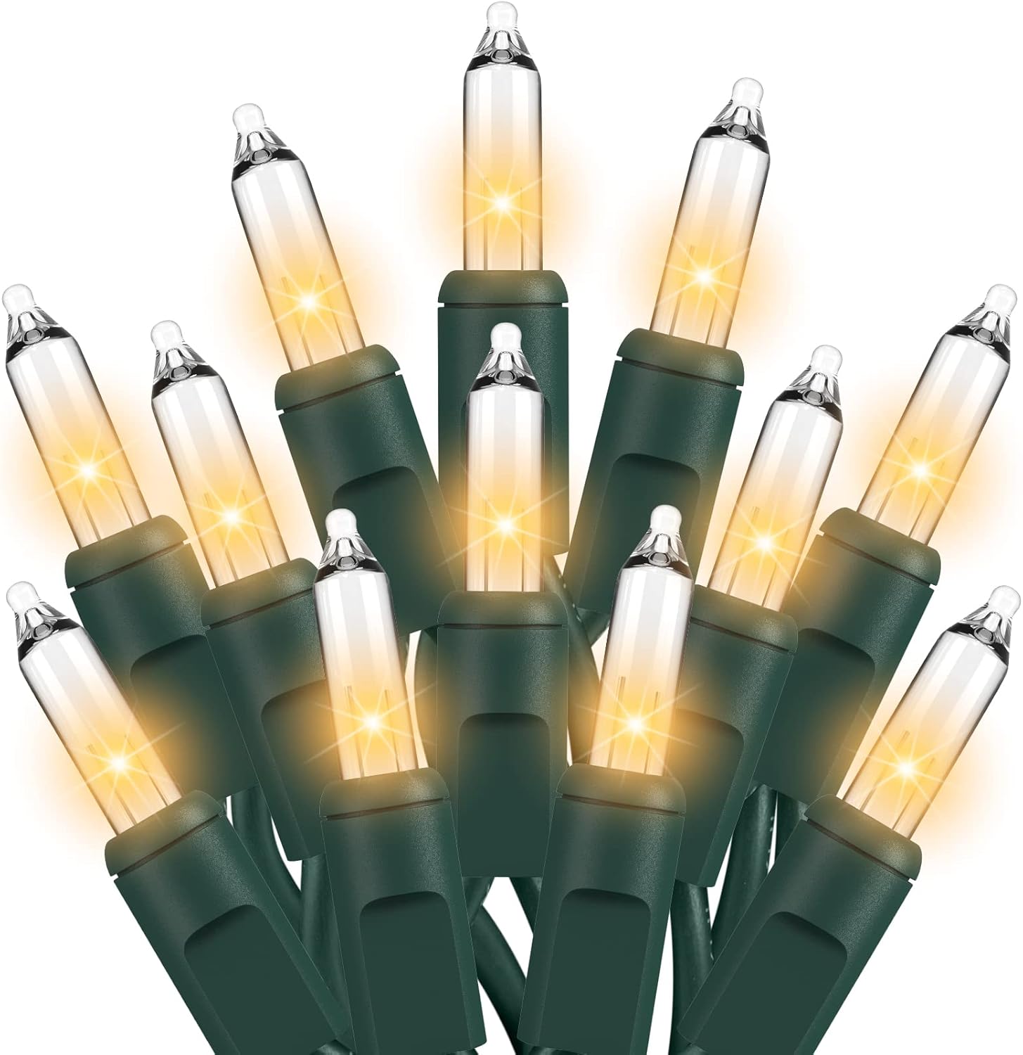 Luces de Navidad de color blanco transparente, 100 unidades, luces incandescentes, con certificación UL, conectables, luces para árbol de Navidad