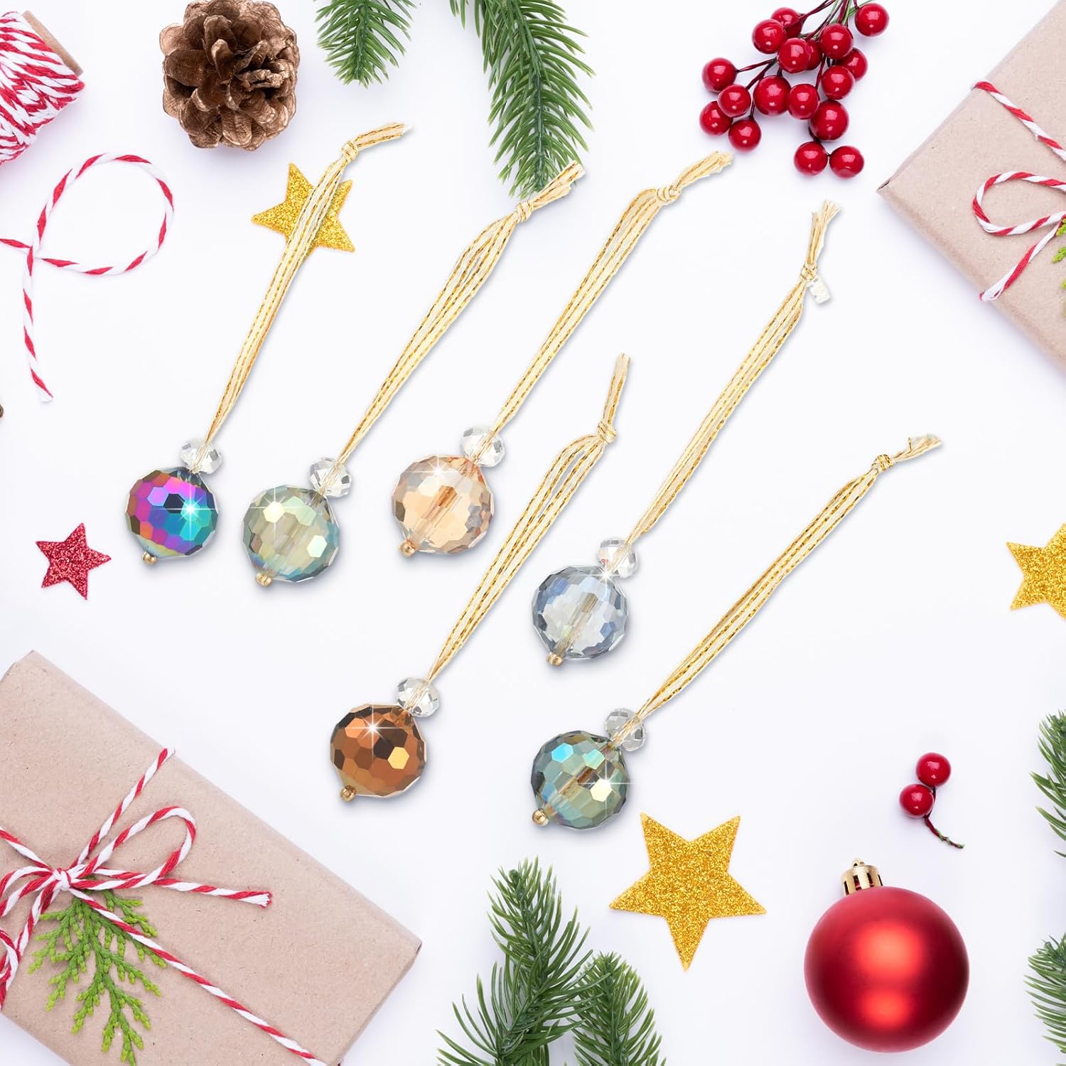 Zhehao 24 adornos de cristal de Navidad para decoración de árboles, mini esferas de cristal multicolor para colgar, prisma de 0.87 pulgadas, bolas