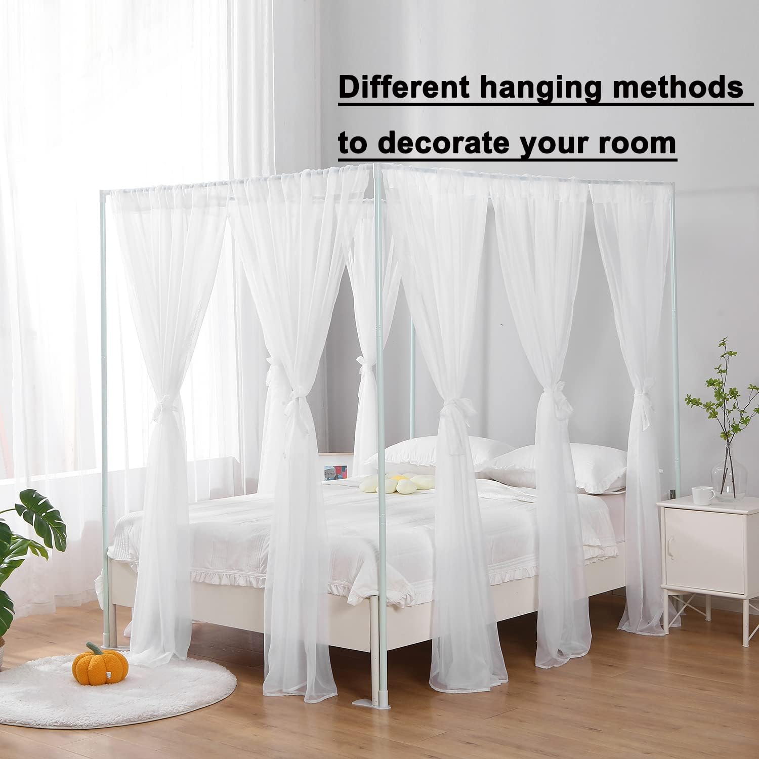 Cortina de cama blanca para cama individual, bufanda suave para niñas y adultos (individual, blanco)