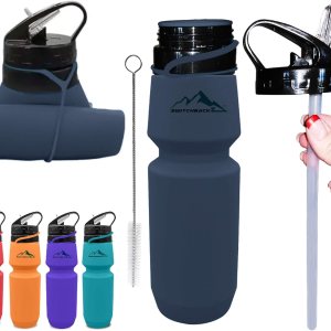 Botella de agua plegable (25 onzas), botella de agua plegable de silicona sin BPA que ahorra espacio, con popote extraíble, botellas de agua Botella de agua plegable (25 onzas), botella de agua plegable de silicona sin BPA que ahorra espacio, con popote extraíble, botellas de agua
