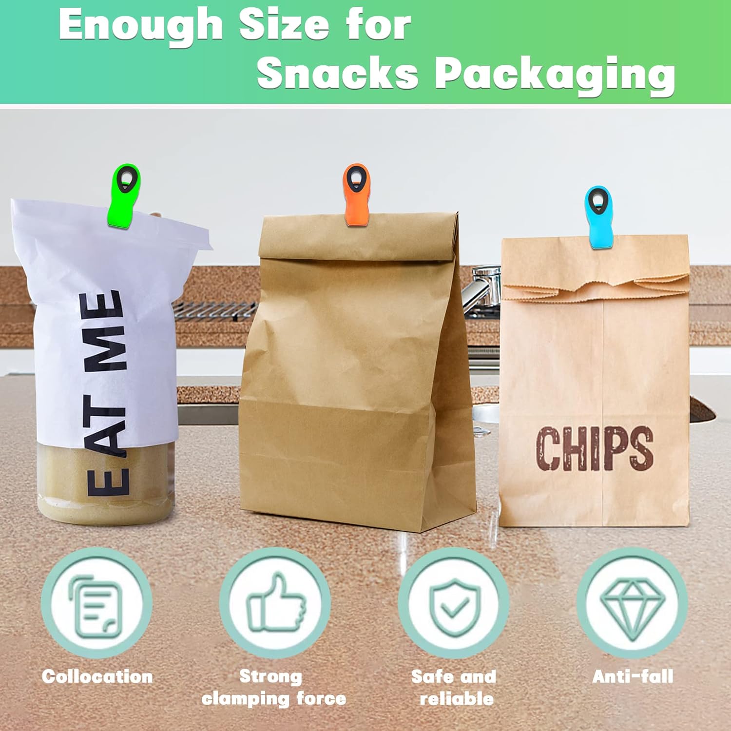 Paquete de 12 clips magnéticos para bolsas, clips para bolsas de alimentos para paquetes de alimentos, clips de cocina con imán para refrigerador,