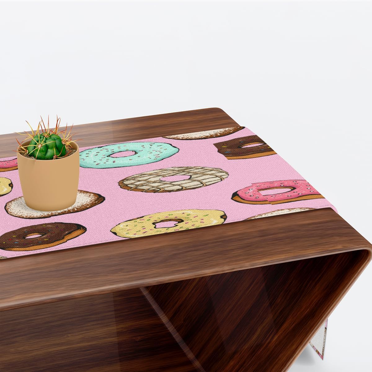 Camino de mesa de donas lindas, mantel de lino rústico otoñal, decoración de mesa de cocina y comedor para fiesta en el hogar, 13 x 72 pulgadas