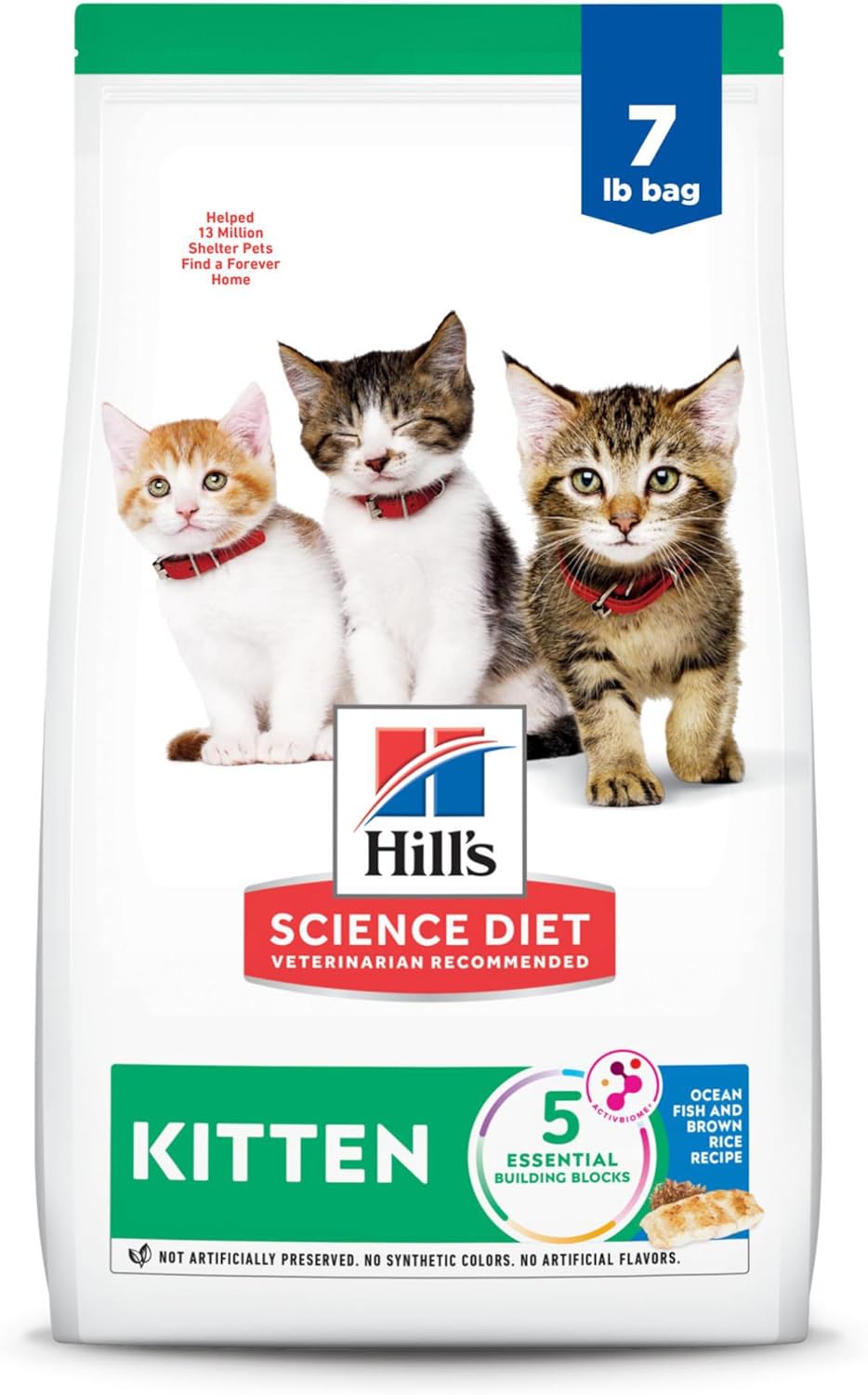 Hill’s Pet Nutrition Science Diet Kitten Ocean Fish & Brown Rice Receta de alimento seco para gatos, bolsa de 7 libras