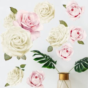 Calcomanías de pared de rosas de acuarela (acuarela rosa y blanca) Calcomanías de pared de rosas de acuarela (acuarela rosa y blanca)