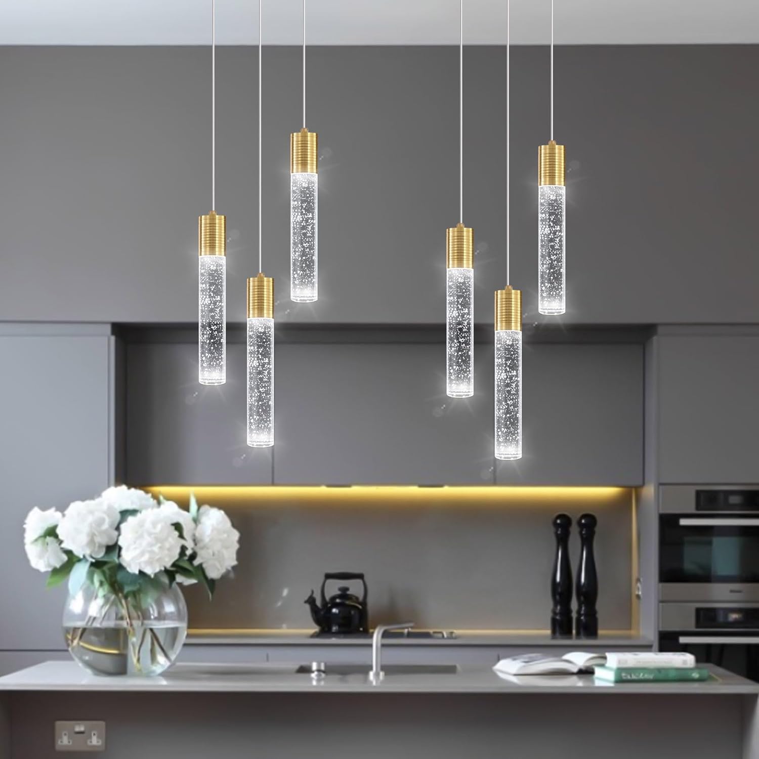 3 luces colgantes modernas LED para isla de cocina, luz colgante de burbuja, iluminación colgante para cocina, isla comedor, luces colgantes de