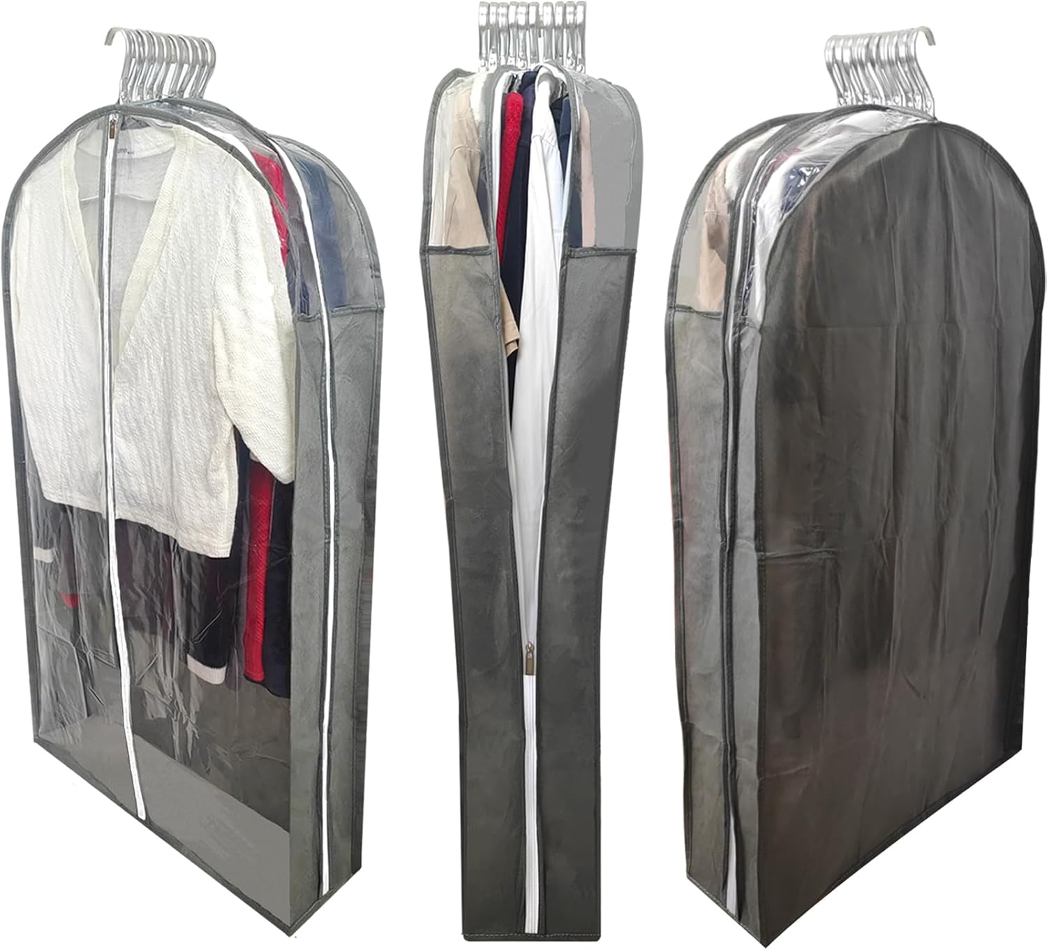 Bolsas de ropa para colgar ropa con refuerzo de 6.3 pulgadas, bolsas de traje de 40 pulgadas para almacenamiento en el armario, fundas transparentes