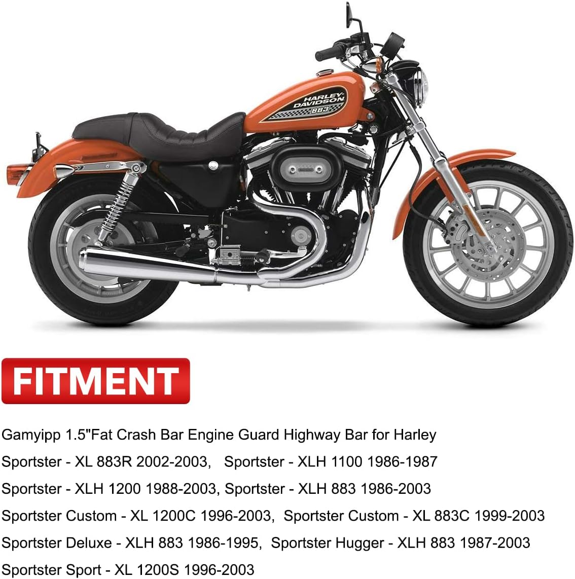 Barra de choque de 1.5 “Protector del motor Barra de autopista para Harley Sportster XL XLH 883 1100 1200 Custom Deluxe Hugger Sport (negro)