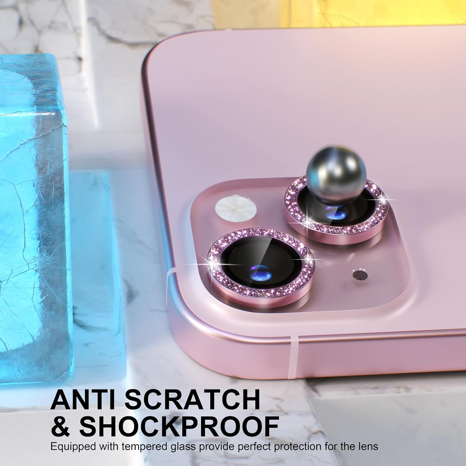 Choiche Protector de lente de cámara compatible con iPhone 15iPhone 15 Plus, protector de pantalla de vidrio templado 9H, accesorios de decoración