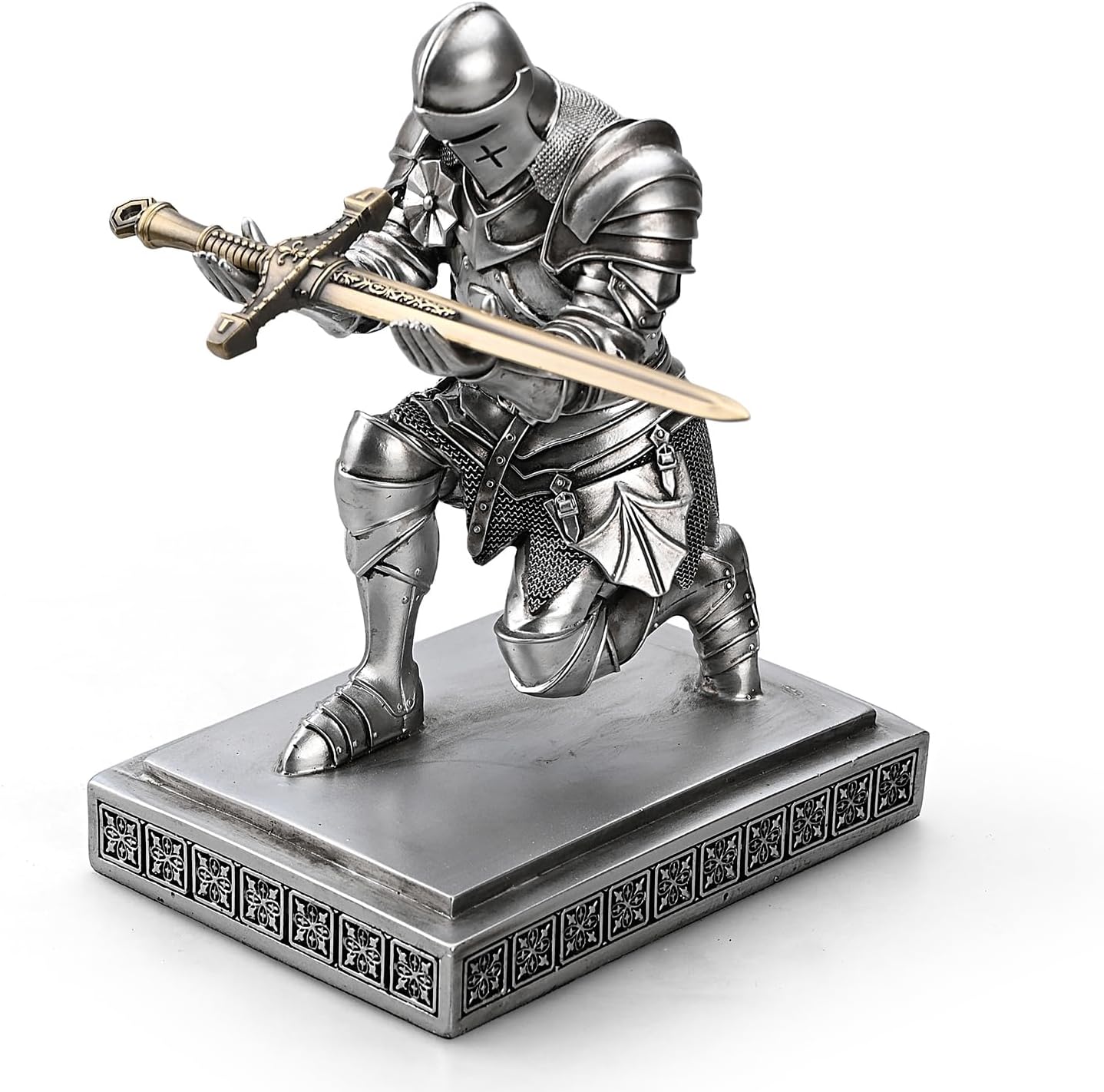 Soporte medieval blindado de caballero guerrero organizador de escritorio y accesorios, soporte de resina para lápices, pisapapeles como regalo con