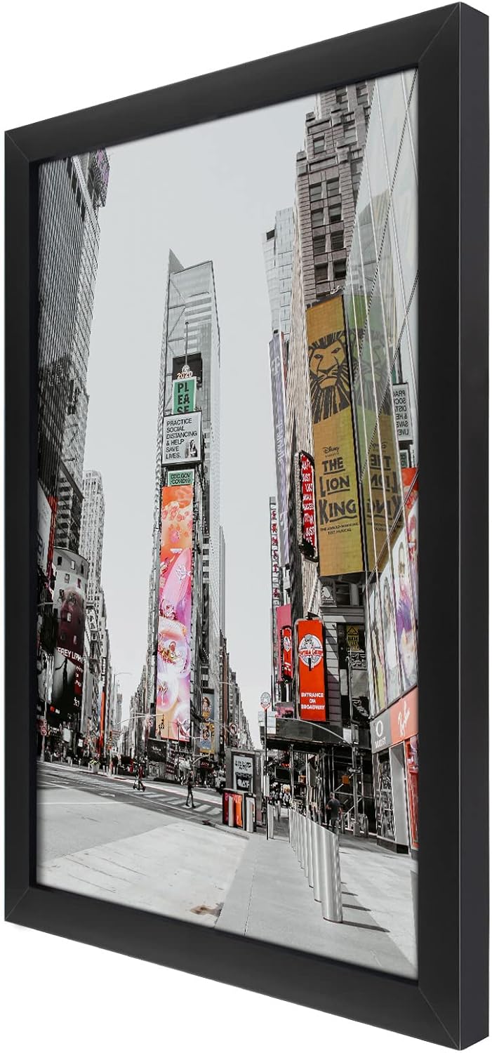 Golden State Art, Marco de fotos negro de madera maciza de 16 x 24 pulgadas, vidrio templado, horizontal y vertical para exhibición en pared, ideal