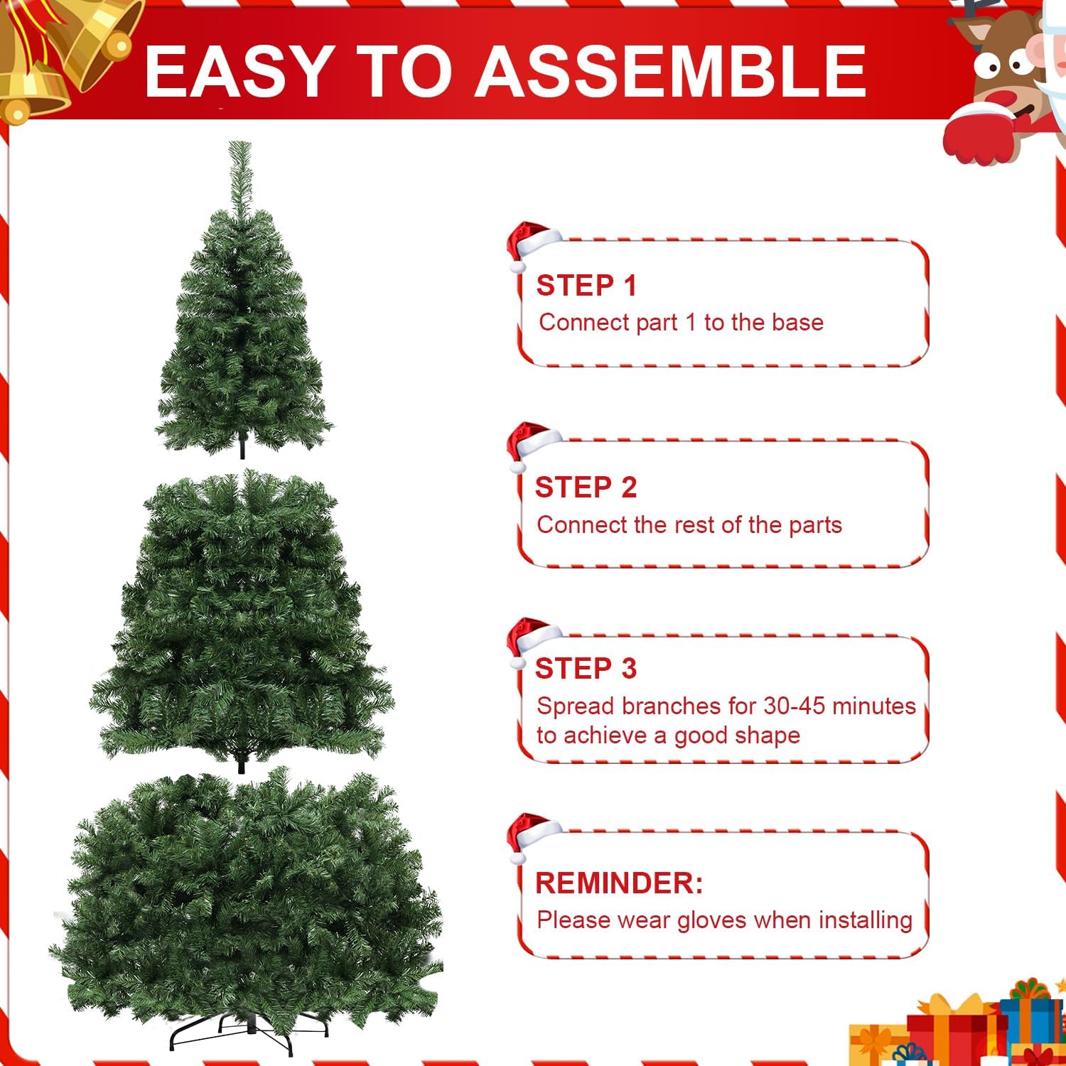 7d24hcare Árbol de Navidad artificial de abeto de alta calidad de 7.5 pies, árbol de Navidad decorado con soportes de metal para decoración navideña