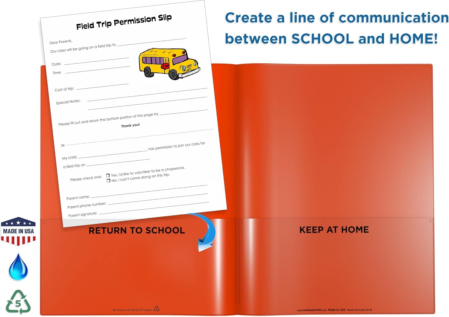 Nicky’s Folder – Carpeta para padres y profesores, patentada, resistente a desgarros, plástico flexible, 2 bolsillos interiores, 2 fundas