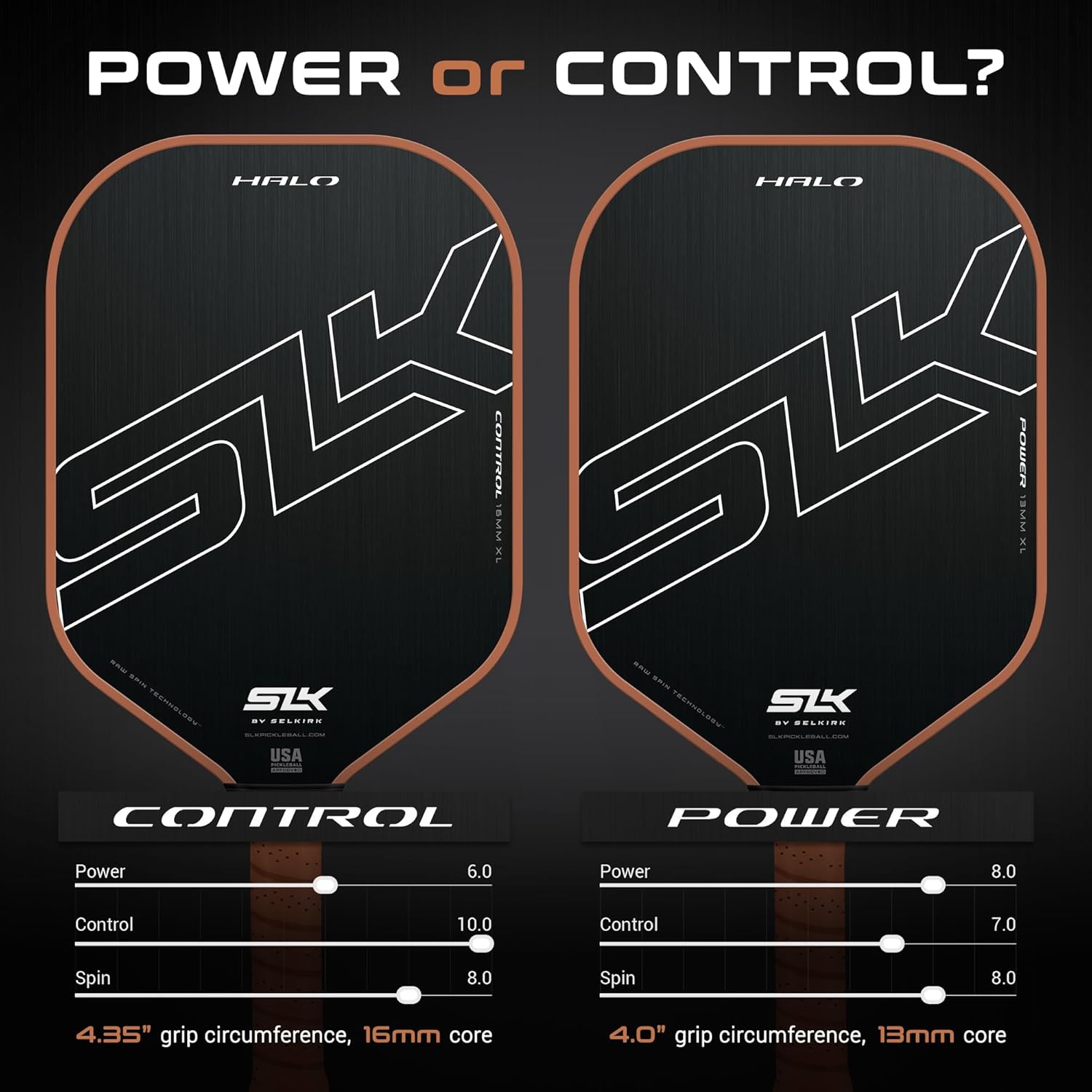 Selkirk SLK 2024 Halo Control y Halo Power Pickleball Paddle  Pala de pickleball de fibra de carbono cruda con un núcleo de polímero de potencia