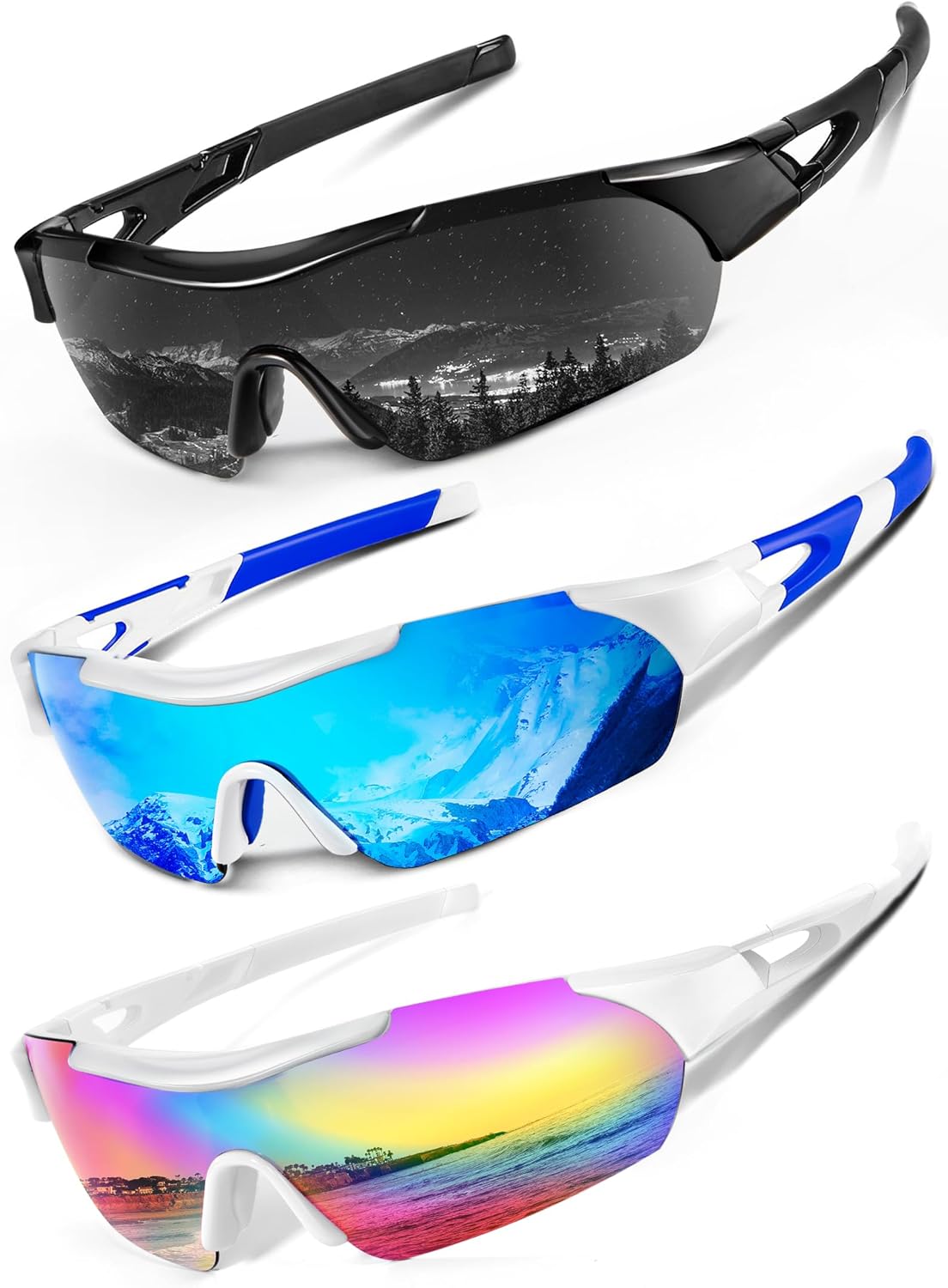KALIYADI Gafas de sol deportivas polarizadas para hombre, lentes de sol polarizadas UV400 para ciclismo, béisbol, paquete de 3 unidades