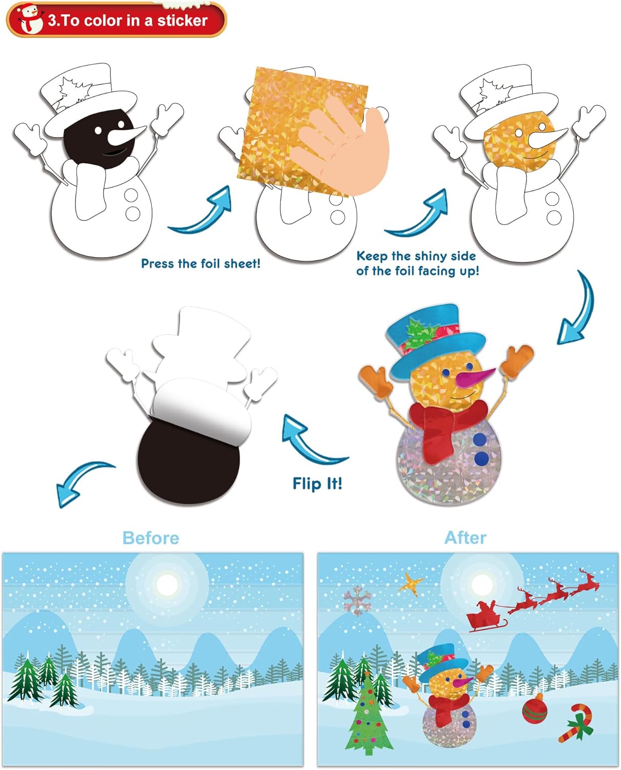 GYGOT Manualidades navideñas para niños, kit de arte divertido de papel de aluminio de Navidad de 4 a 8 años, Navidad, sin ensuciar, actividad
