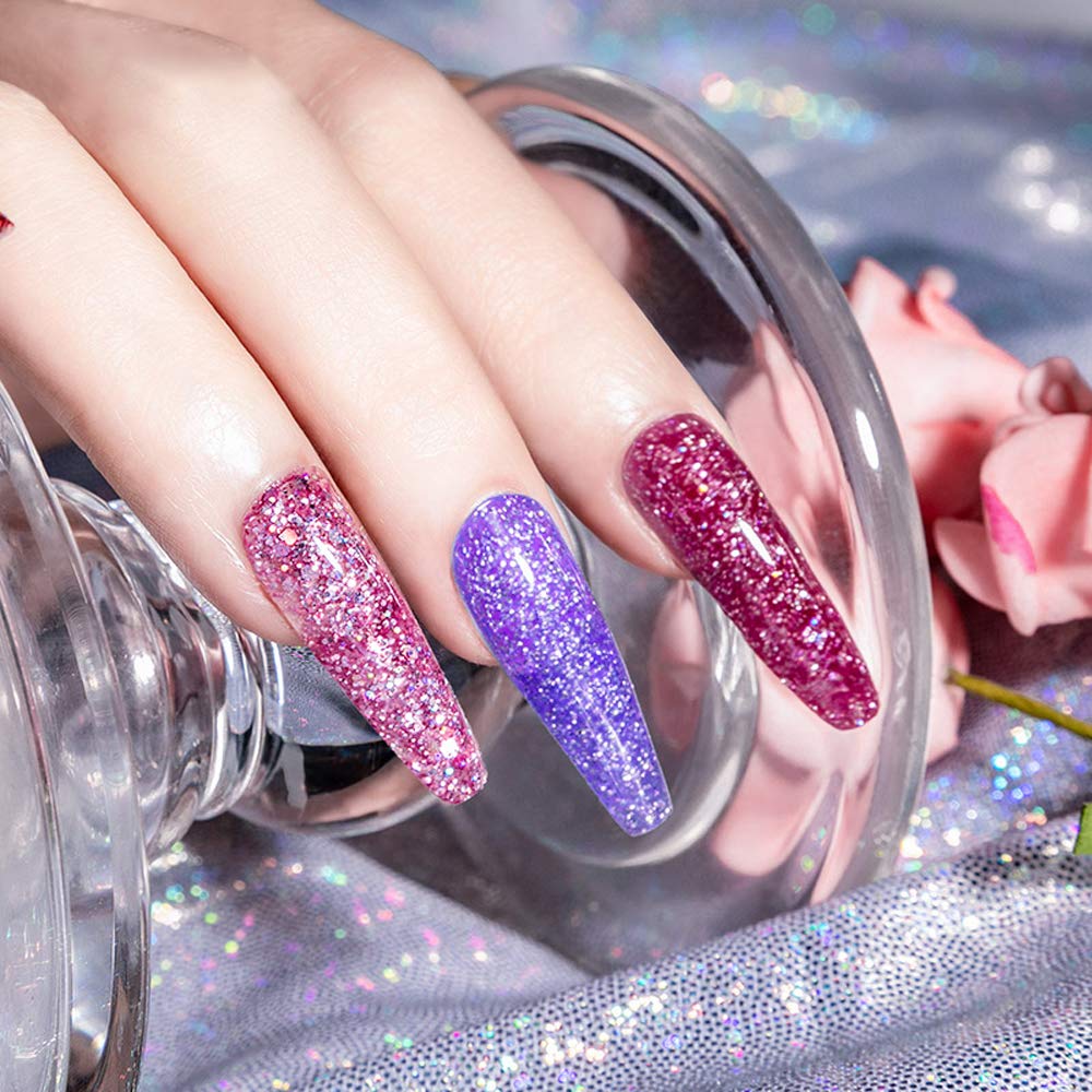 MIZHSE Kit de uñas de poligel, 8 colores, gel constructor de extensión de uñas, kit profesional de poligel con purpurina, morado, azul, rosa, rojo,