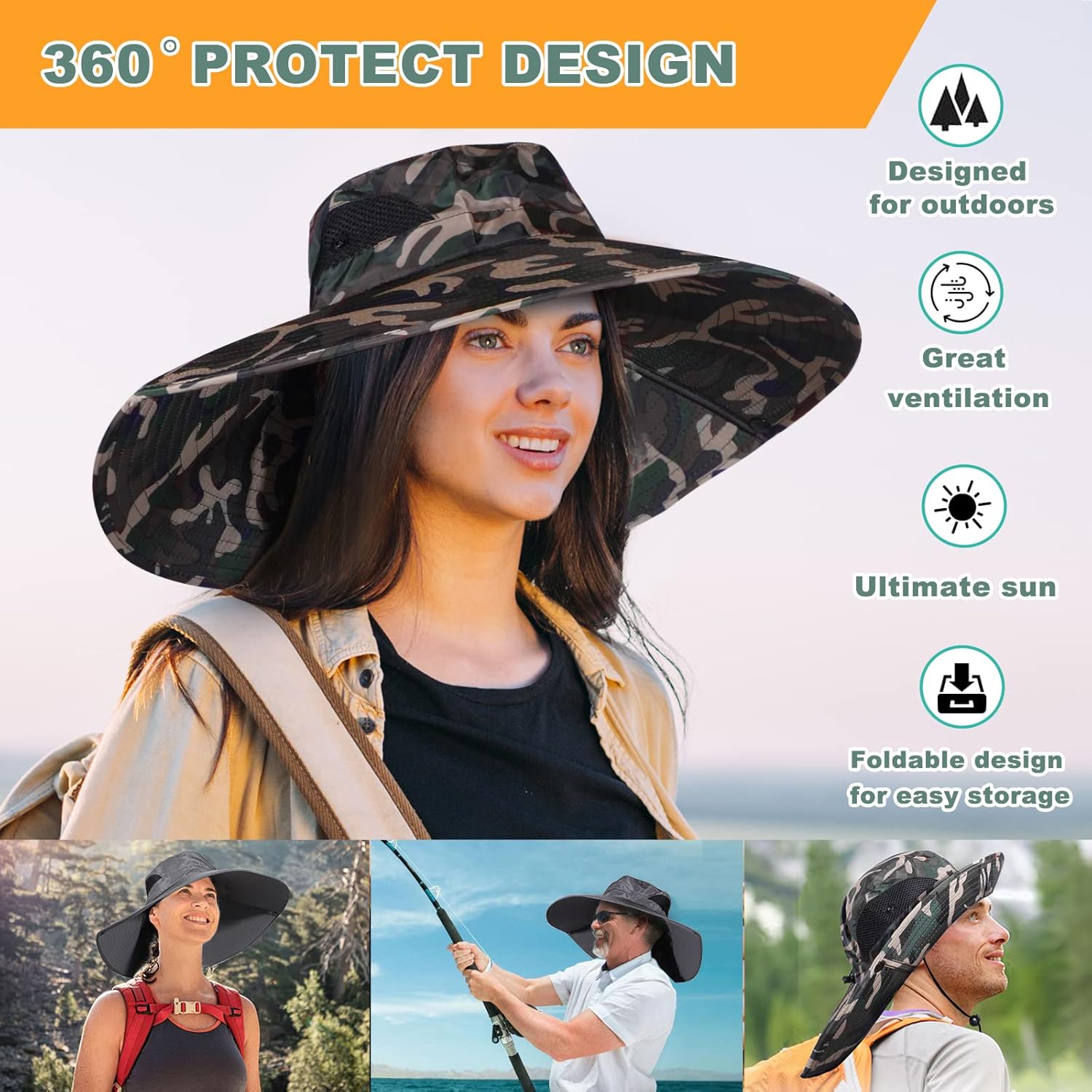 Sombrero de sol de ala súper ancha para hombres y mujeres, camuflaje verde.., Gris (Deep Grey)