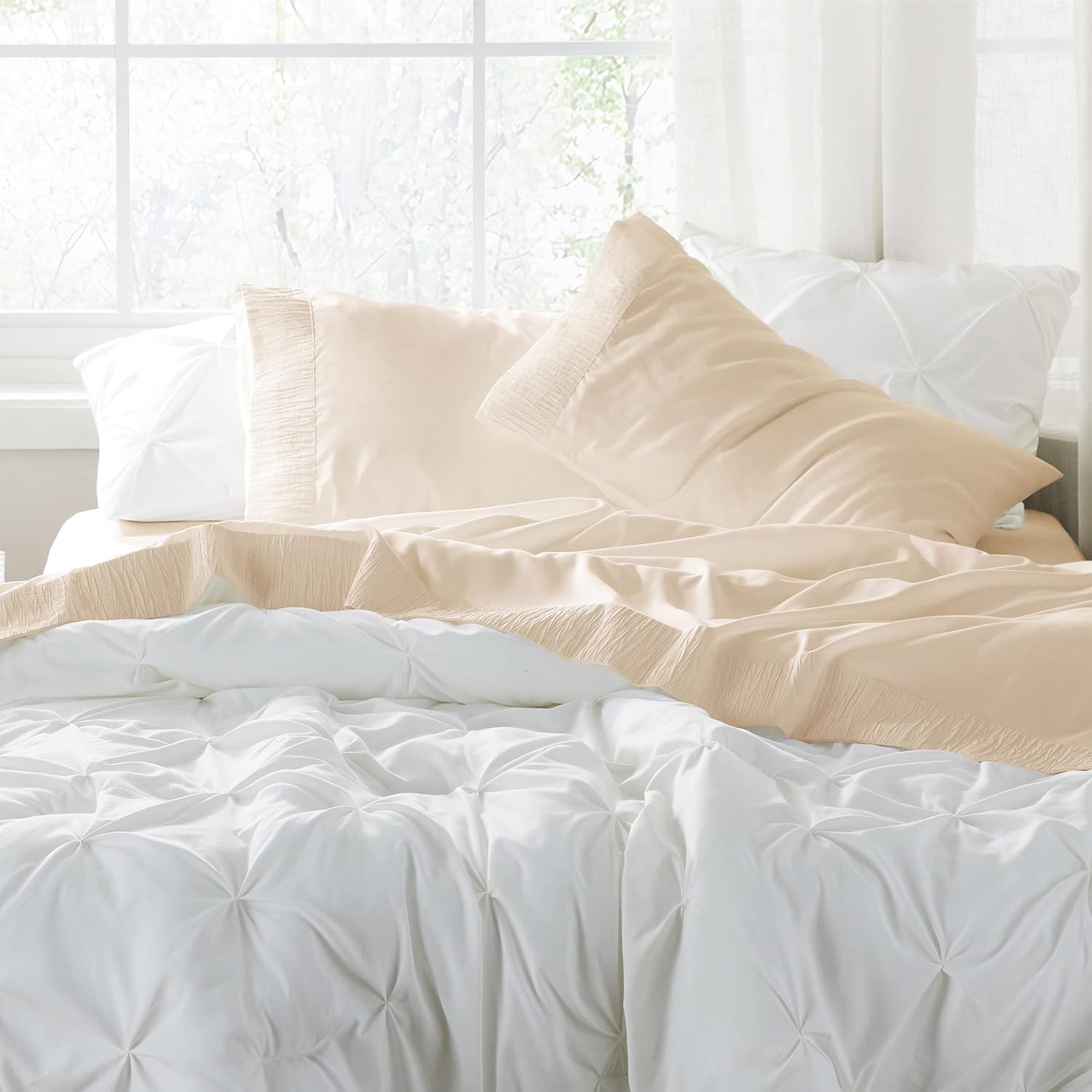 Bedsure – Juego de sábanas para cama de tamaño Full, de color beige, suave juego de sábanas que incluye fundas de almohada, 4 piezas, de 1800 hilos,