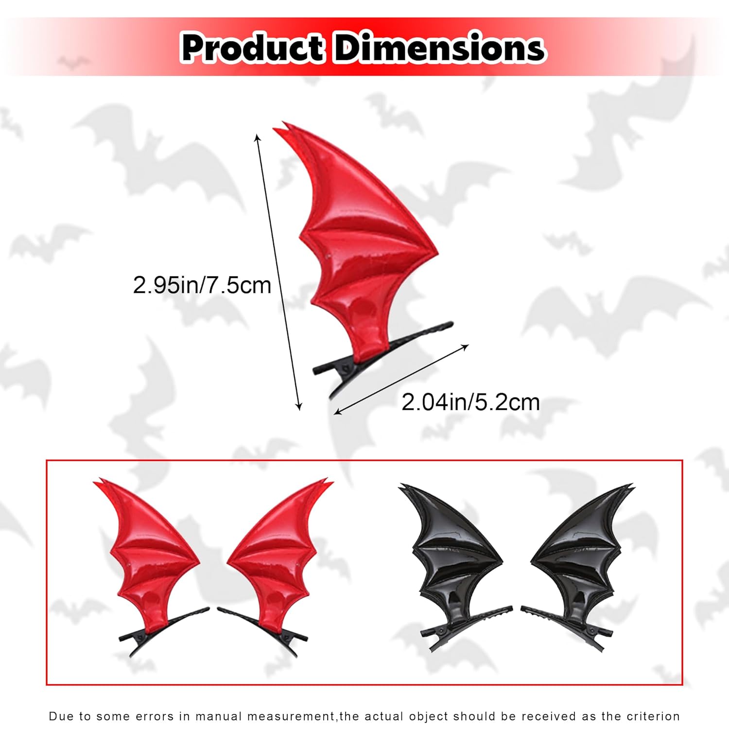 2 pares de pinzas para el pelo de murciélago de Halloween, horquillas de murciélago negro y rojo, lindos accesorios de Halloween para mujeres,