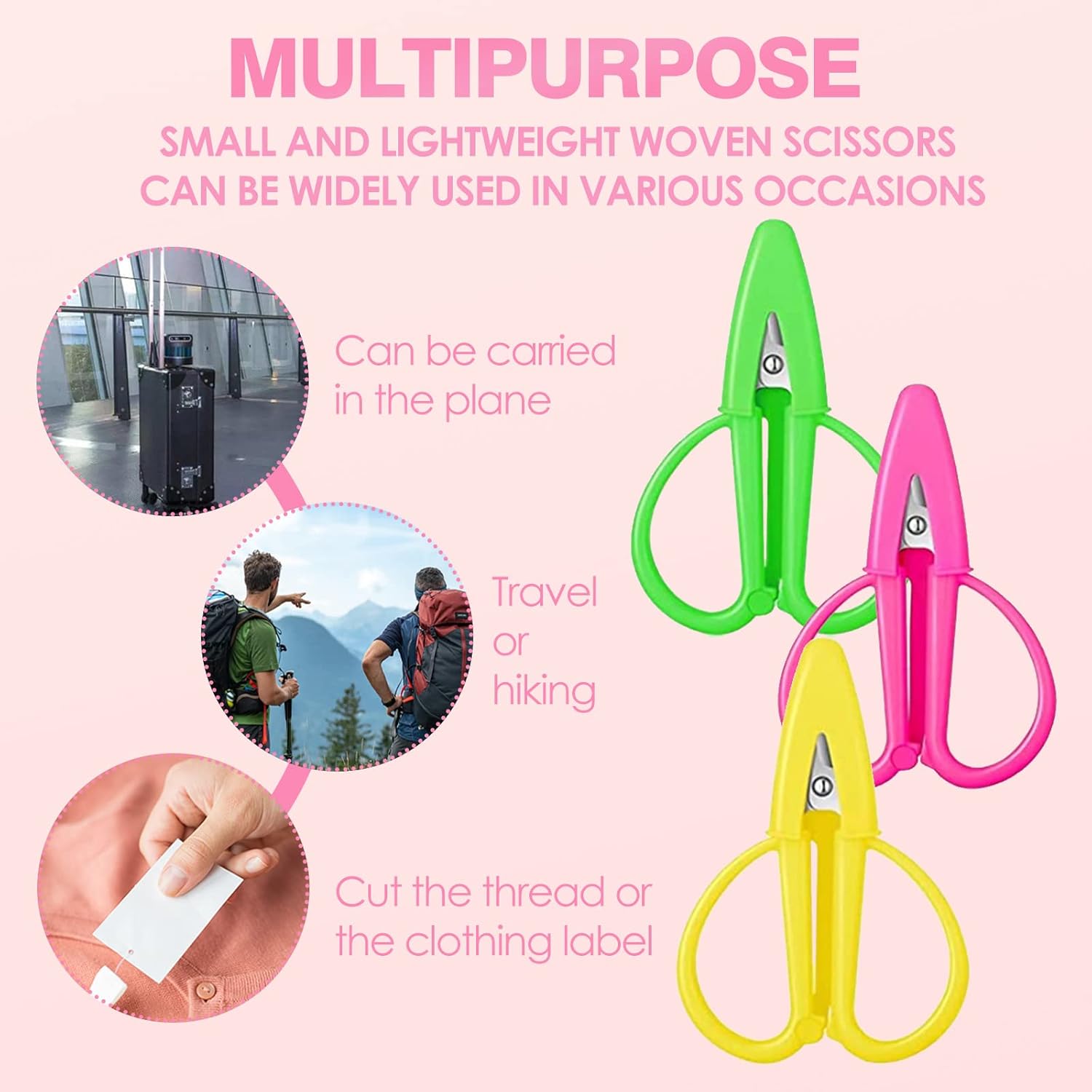 Juego de 3 mini tijeras  Tijeras pequeñas de viaje con tapa, tijeras portátiles para costura, manualidades e hilo, colores surtidos