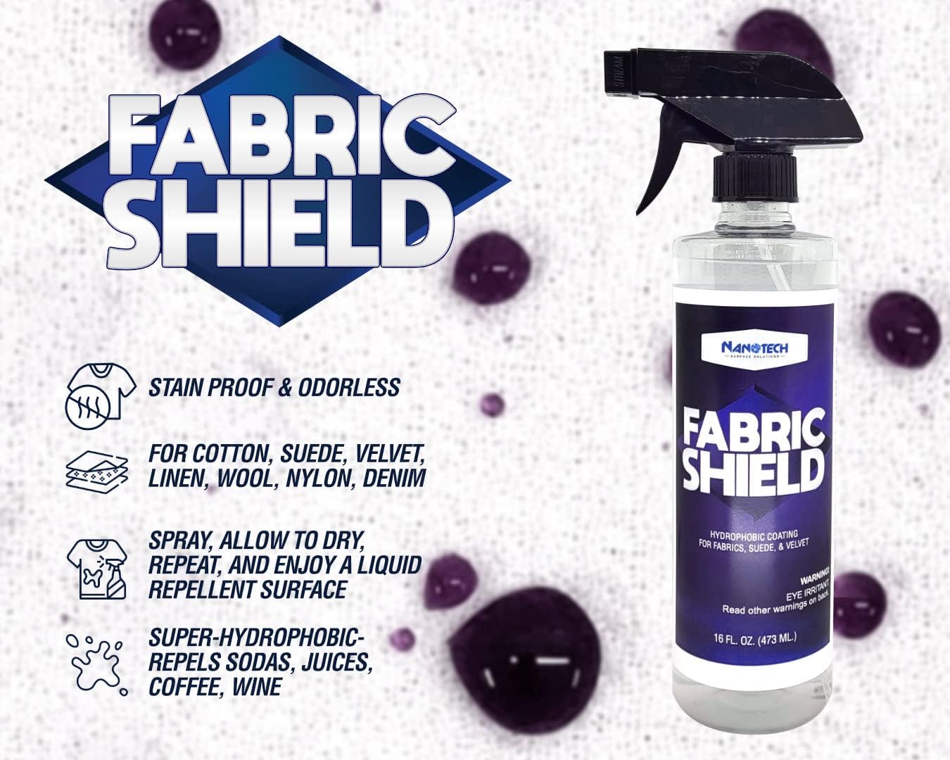 Nanotech Surface Solutions Escudo de tela, protector de tela, repelente de líquidos para telas, tapicería, gamuza, protector textil, vino, protector