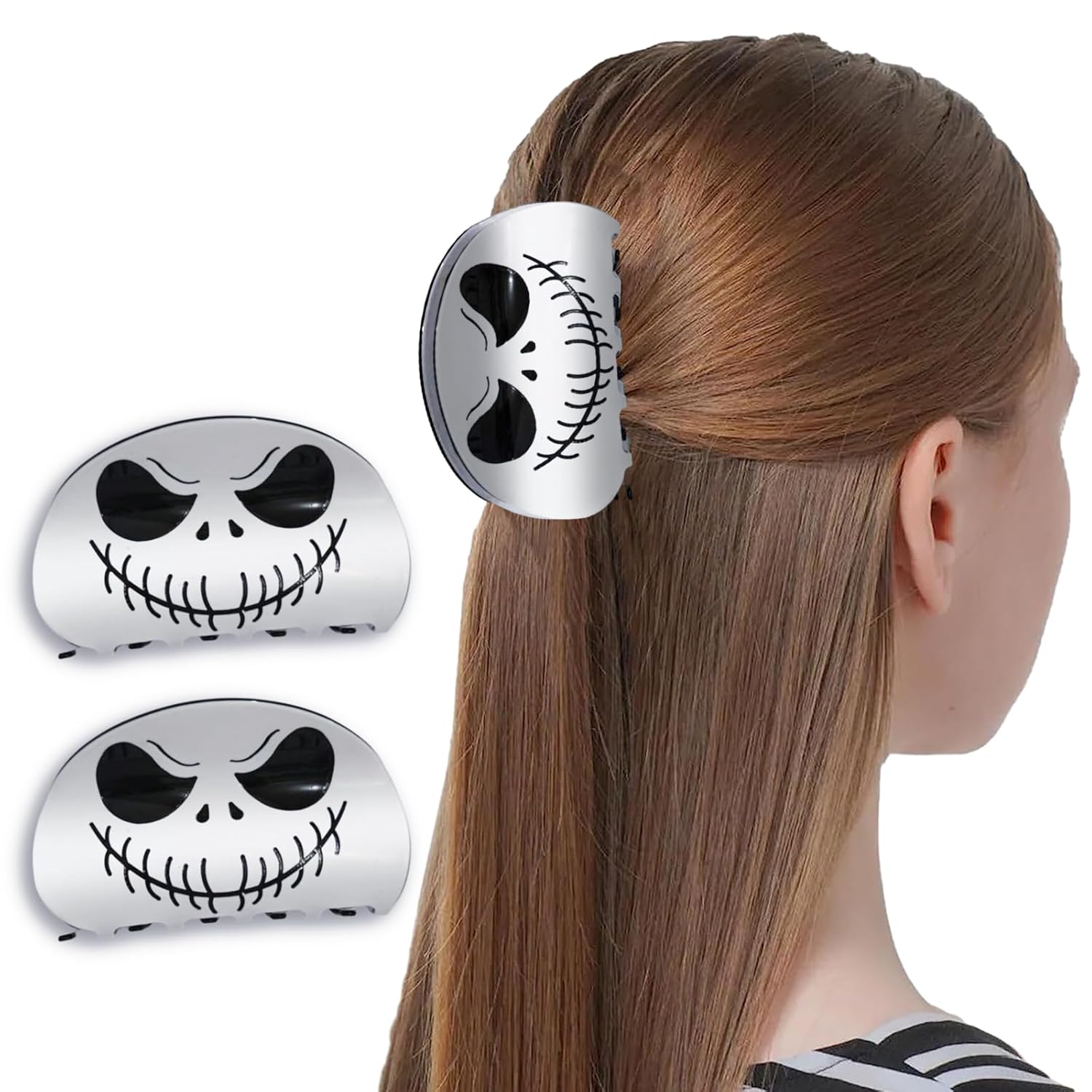 Paquete de 2 pinzas para el cabello de Halloween, diseño de calabaza y diablo, dientes medianos de doble fila para mujeres, clip de mandíbula de