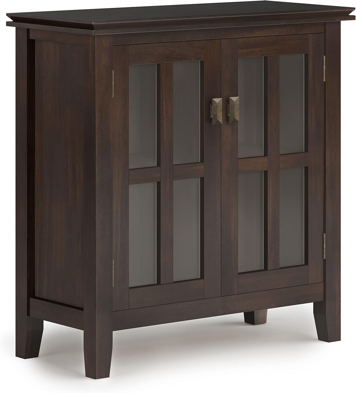SIMPLIHOME Armario de madera maciza artesanal de 30 pulgadas de ancho contemporáneo de almacenamiento bajo en color marrón tabaco, para sala de