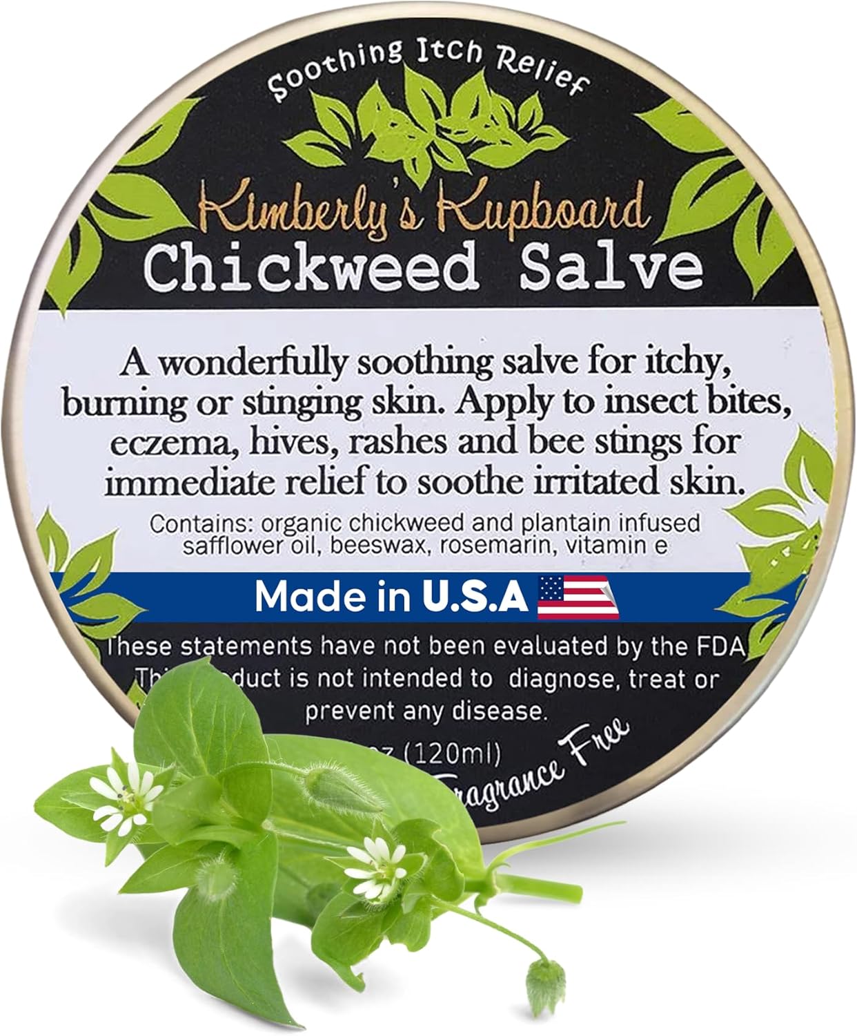Kimberlys Kupboard Chickweed Healing Salve para proporcionar alivio de picazón, picaduras de abejas y piel seca  3.8 onzas  3.8 fl oz (3.8 fl oz)