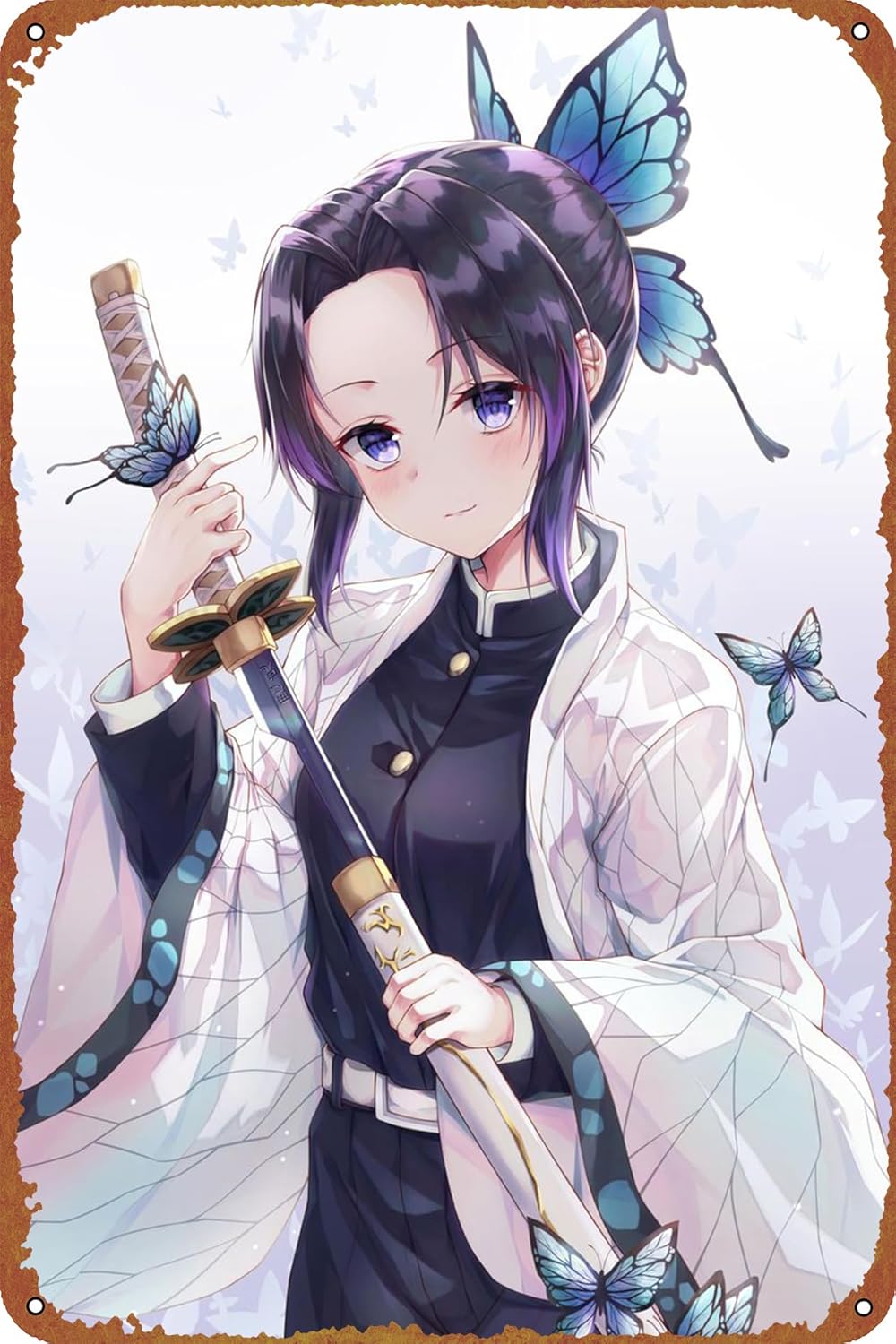 Kimetsu No Yaiba – Póster retro de metal con texto en inglés “No Yaiba” para decoración de pared, 8 x 12 pulgadas