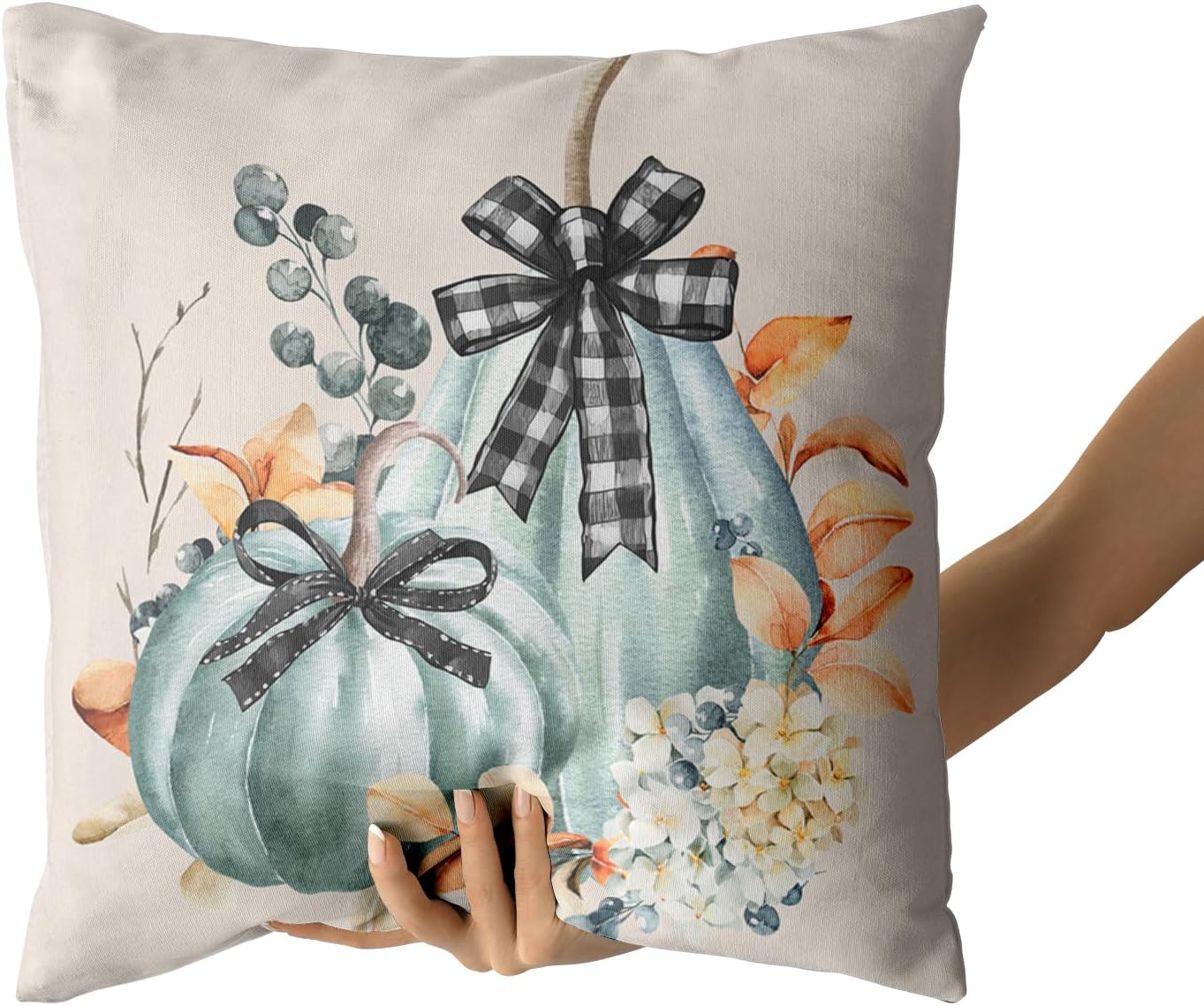 Giwawa Juego de 2 fundas de almohada con diseño de calabaza azul verdoso, agradecidos y bendecidos cosecha, funda de almohada de temporada con