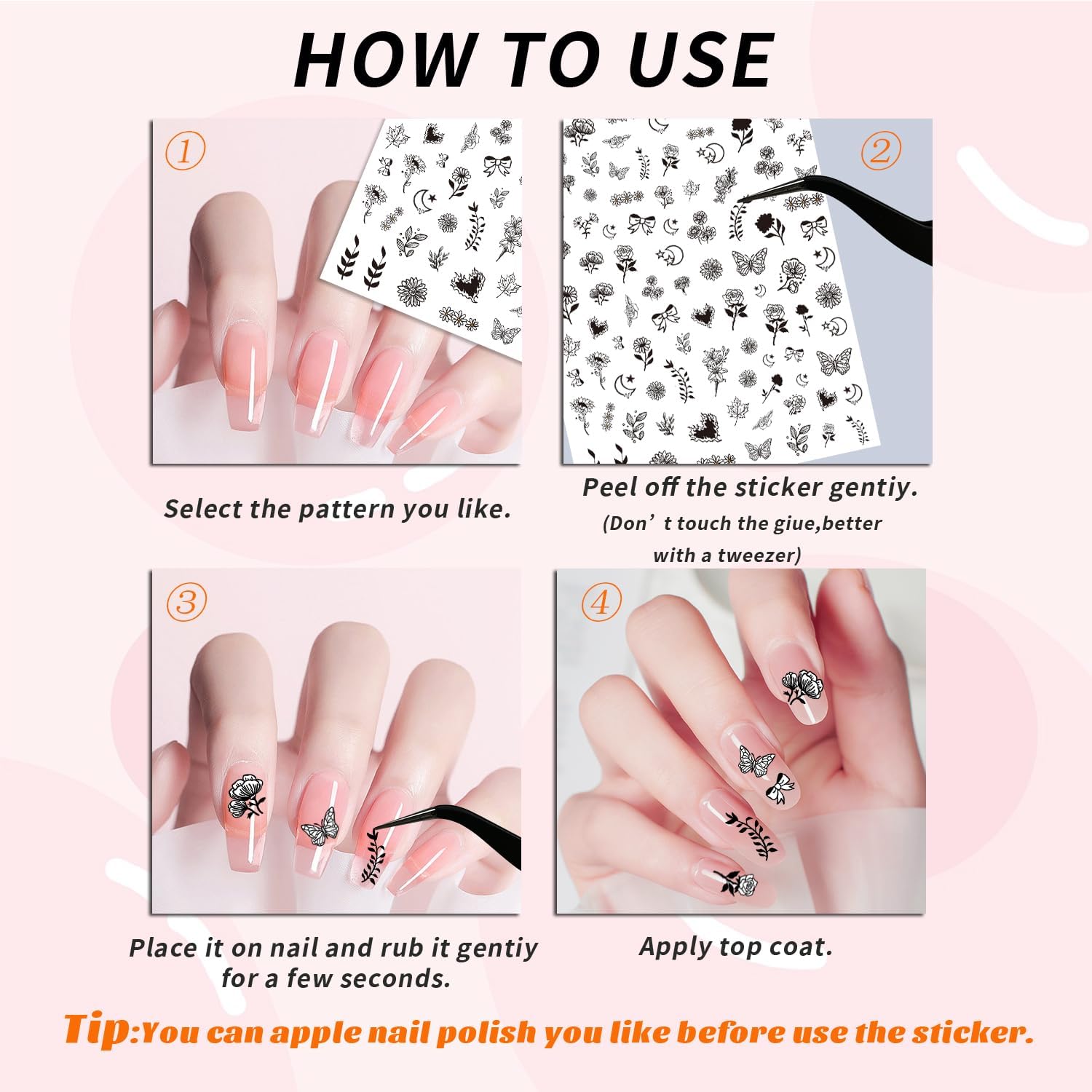 18 hojas de calcomanías para arte de uñas, calcomanías para mujeres y niñas pequeñas, diseño de panda, colorido, caricatura, fuego, sol, flor,
