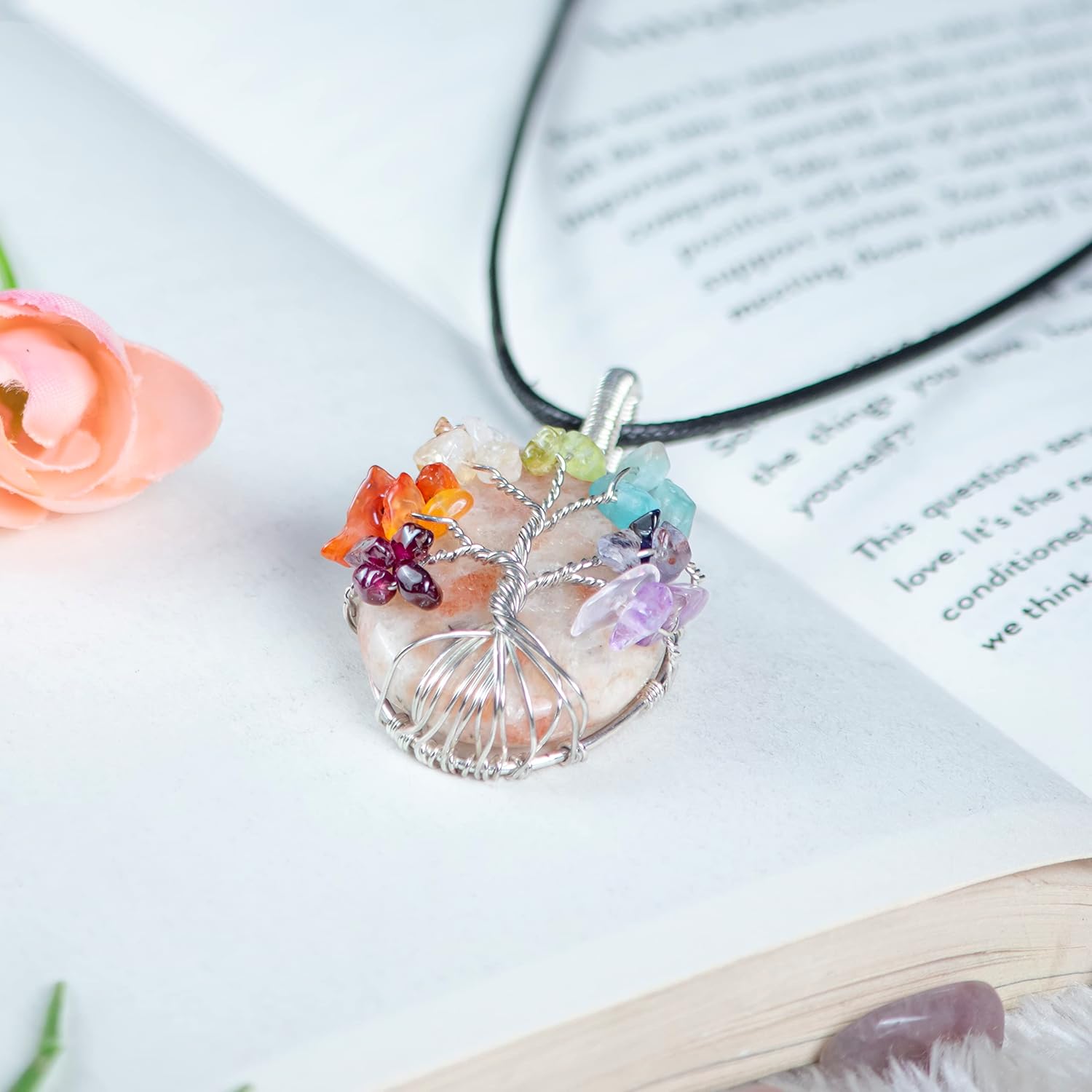 Crocon Gemstone Pendant Necklace Handmade Reiki Healing Crystal Amulet Natural Stone Jewelry for Unisex Gift