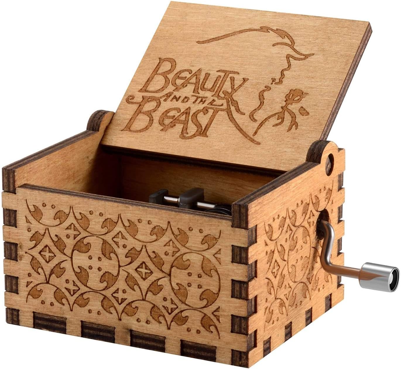 Caja de música de madera con manivela de la Bella y la Bestia, caja de música – Regalo único (madera, La Bella y la Bestia)