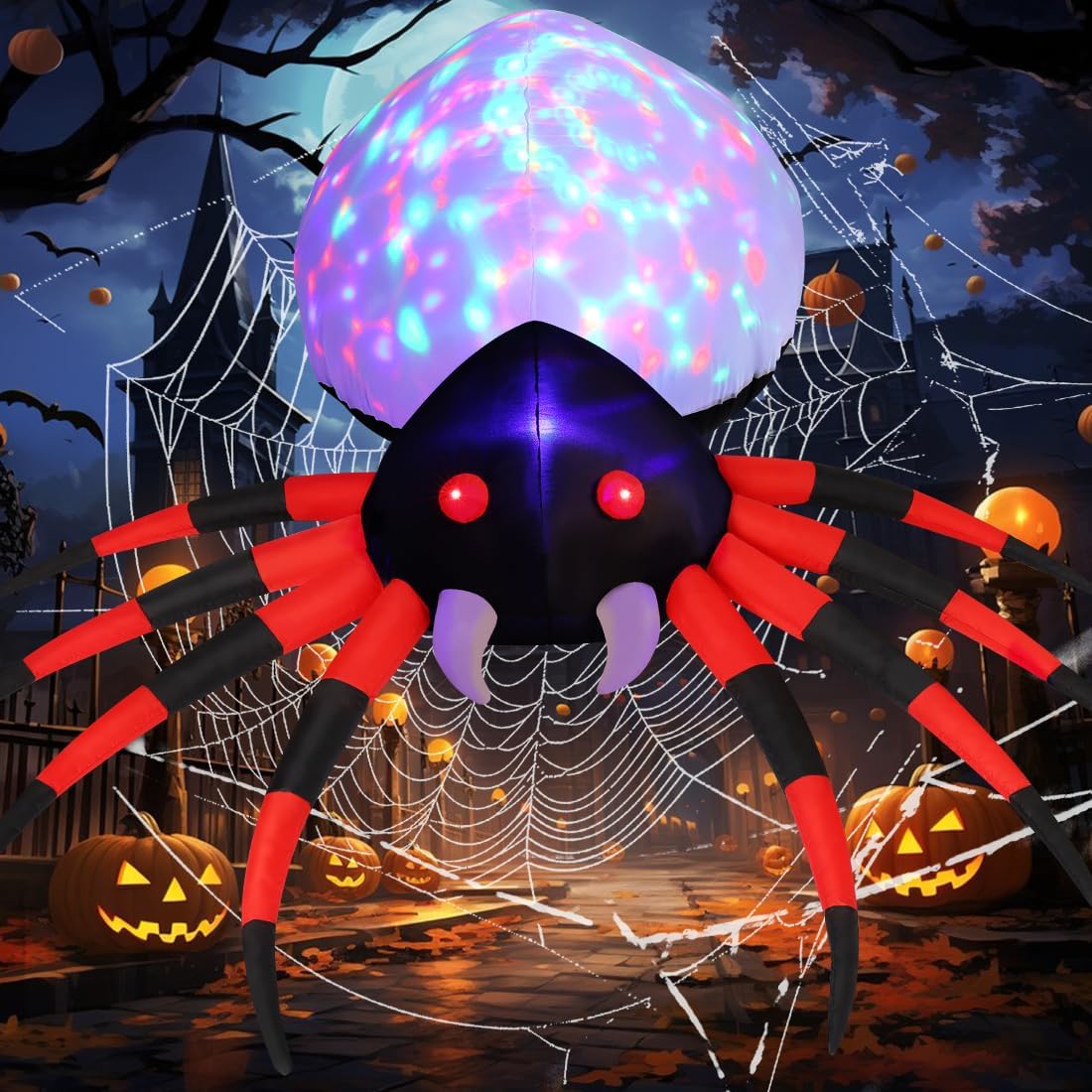 GOOSH Paquete inflable de araña de Halloween de 8.5 pies y bruja inflable de 6 pies