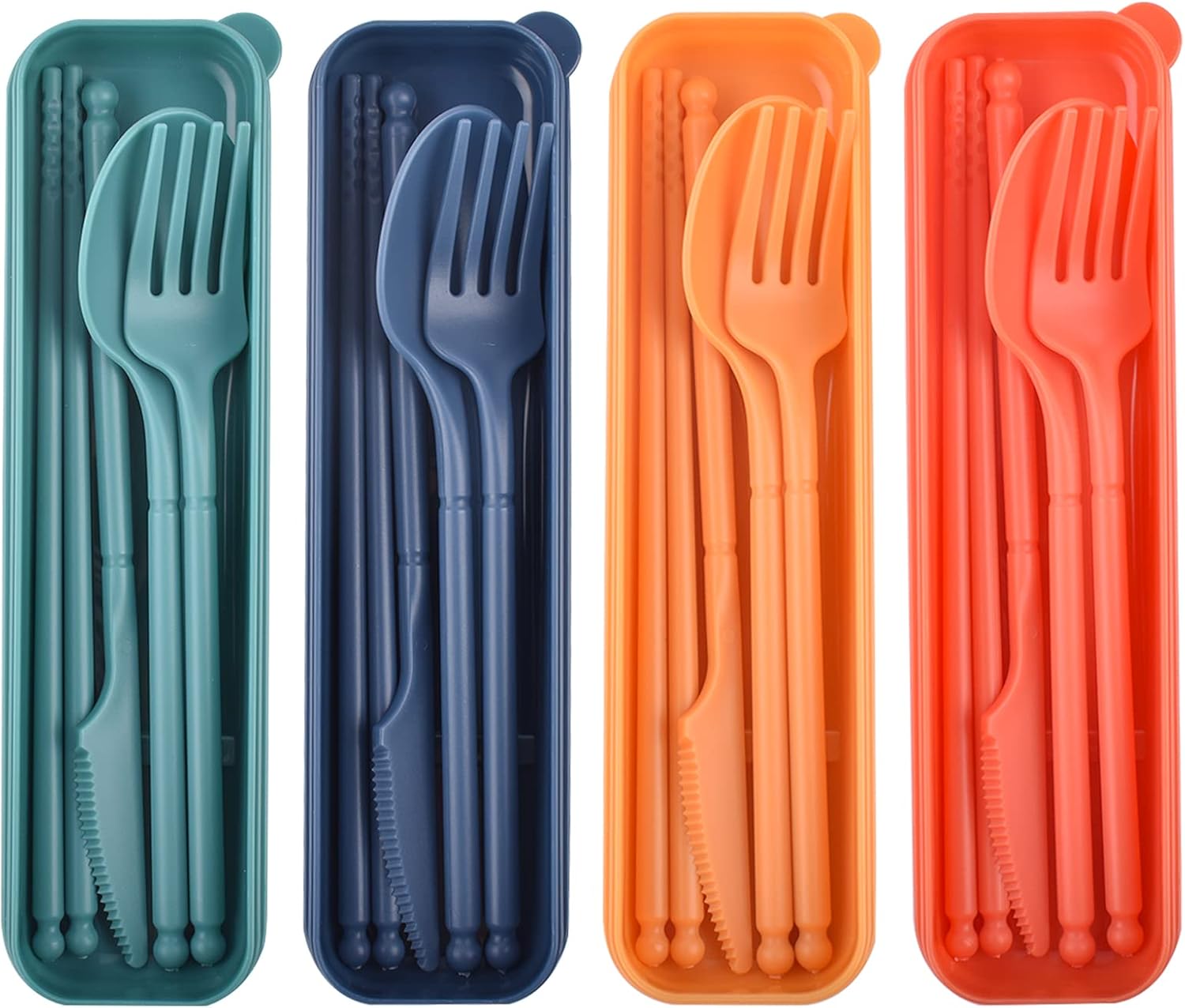 Juego de utensilios reutilizables con estuche, 4 juegos de cucharas y tenedores de plástico, juego de utensilios de plástico para camping, juego de