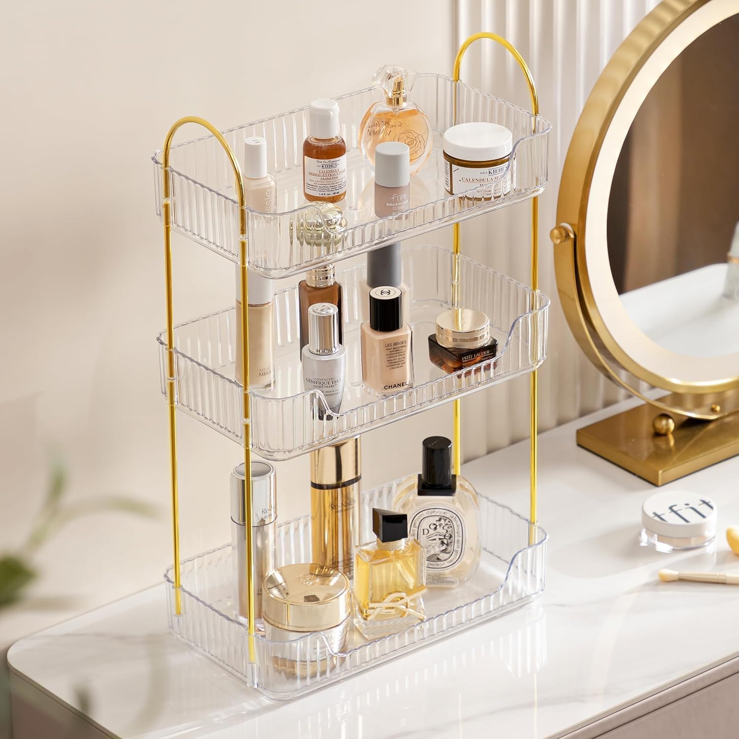 HBlife Organizador de baño de 3 niveles, organizador de maquillaje, bandeja de perfume, organizador de cuidado de la piel para baño, tocador,