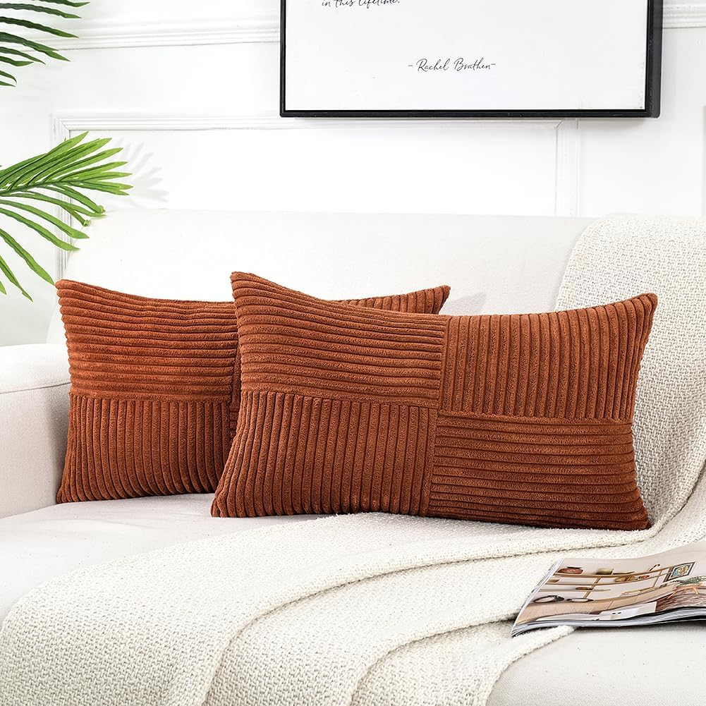 Fancy Homi Fundas de almohada decorativas lumbares de color óxido de 12 x 20 pulgadas para sofá y cama, decoración rústica de estilo bohemio para el