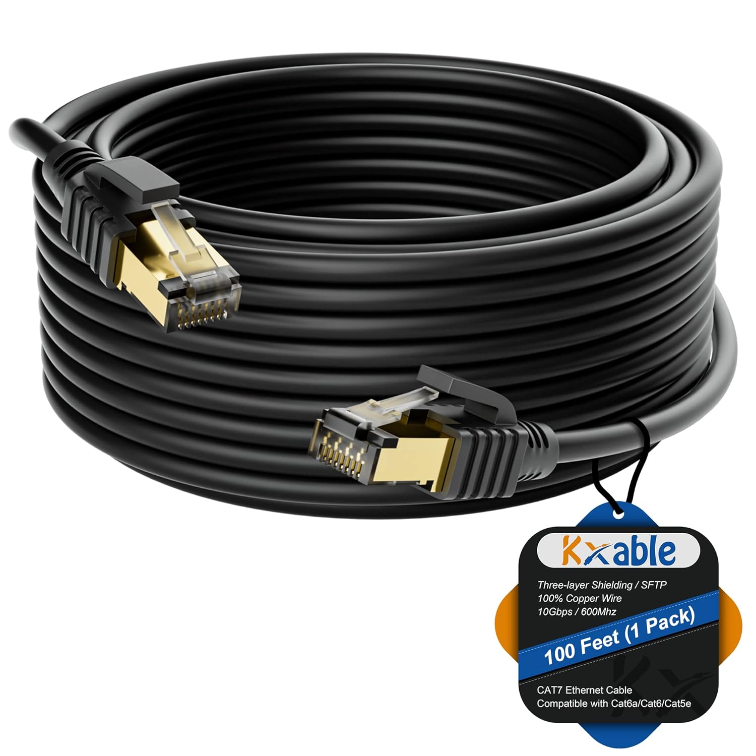 Cable Ethernet Cat 7 de 100 pies, cable de Internet largo de alta velocidad, cable de red LAN CAT7 RJ45, triple blindaje SFTP 10Gbps 600Mhz Cable de