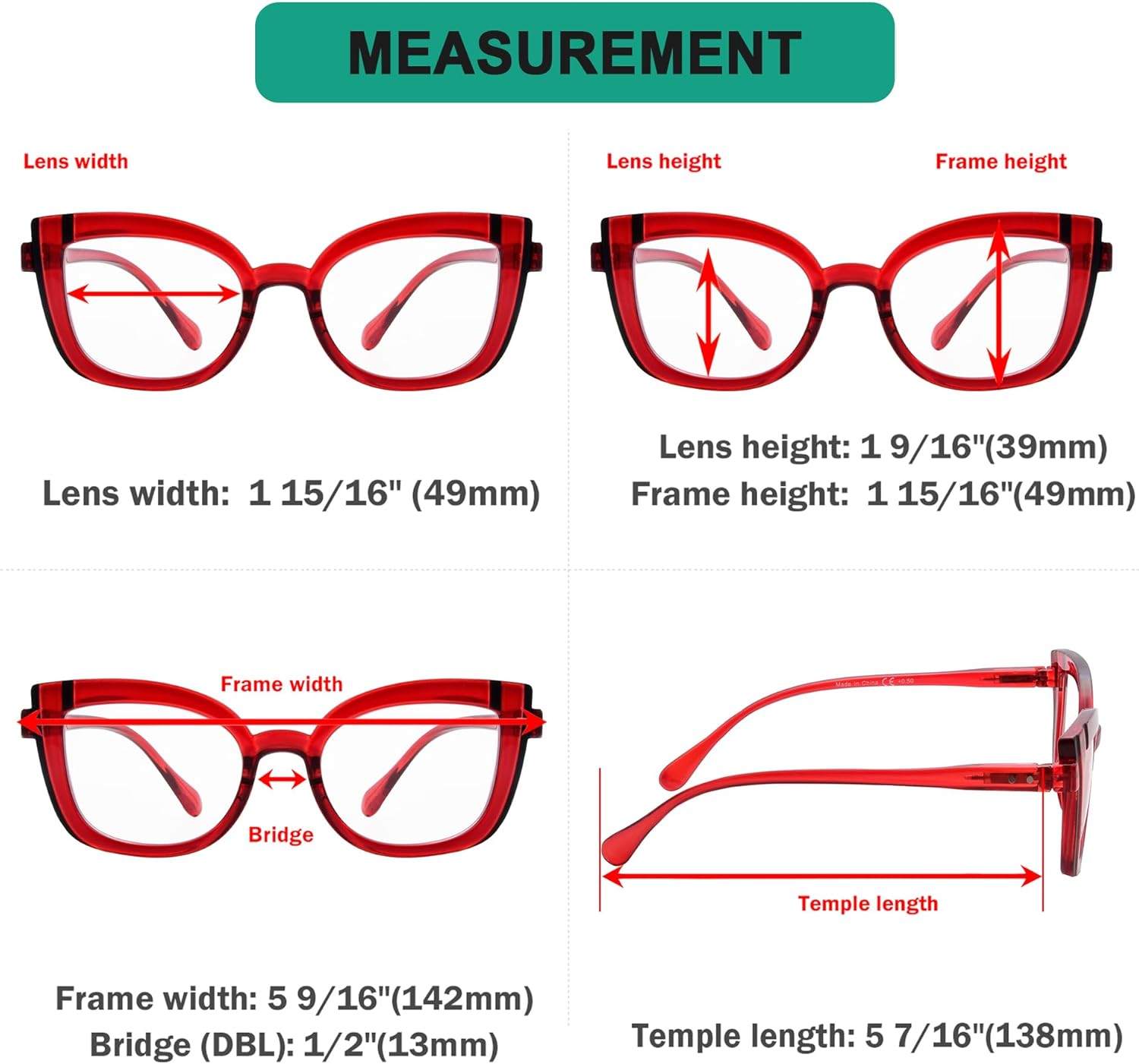 Eyekepper Ojo de gato gafas de lectura para las mujeres lectores lindos – rojo +1.50