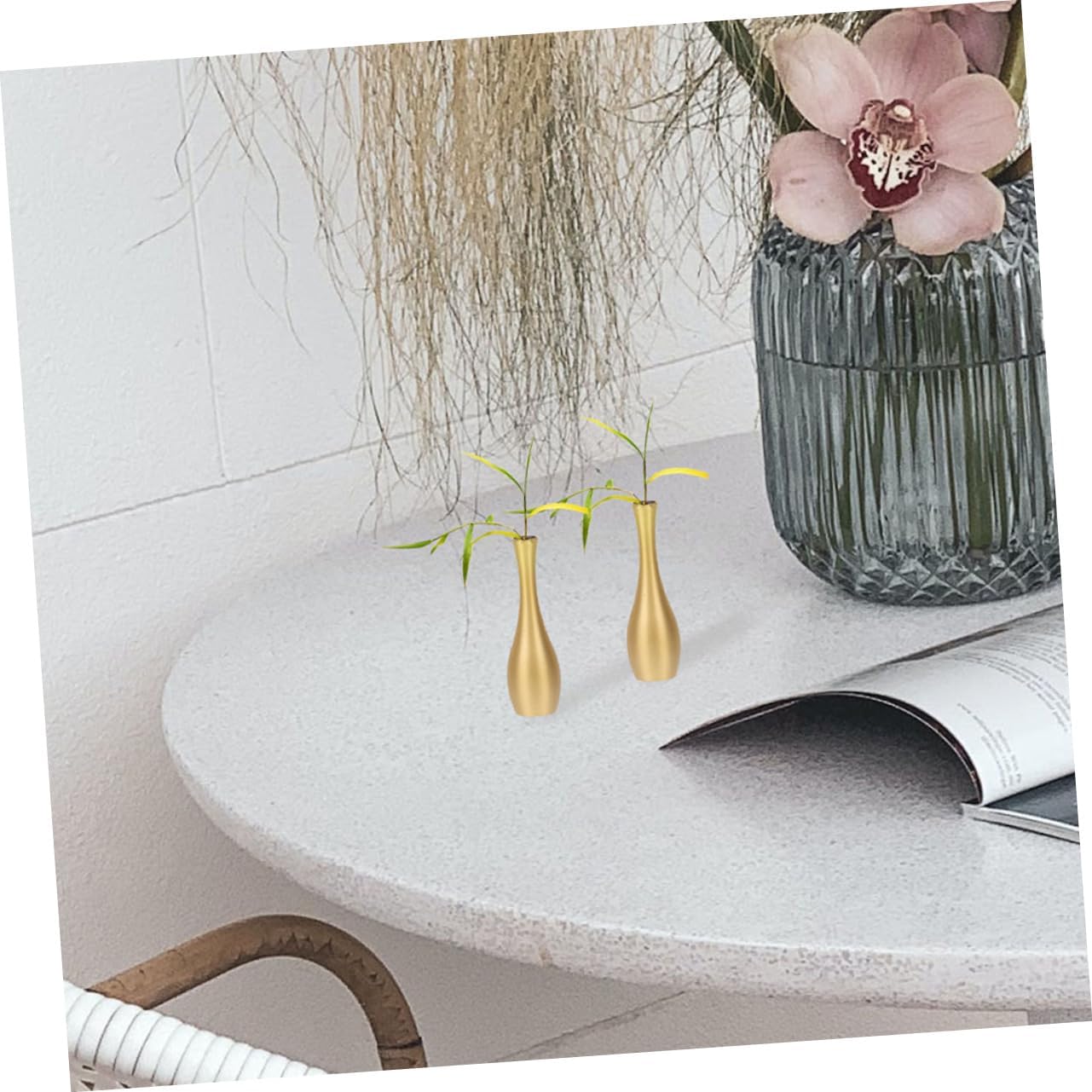 IMIKEYA Florero de un solo brote, jarrón rústico de un solo tallo, mini maceta, decoración de mesa dorada de Navidad, decoración de mesa de comedor,