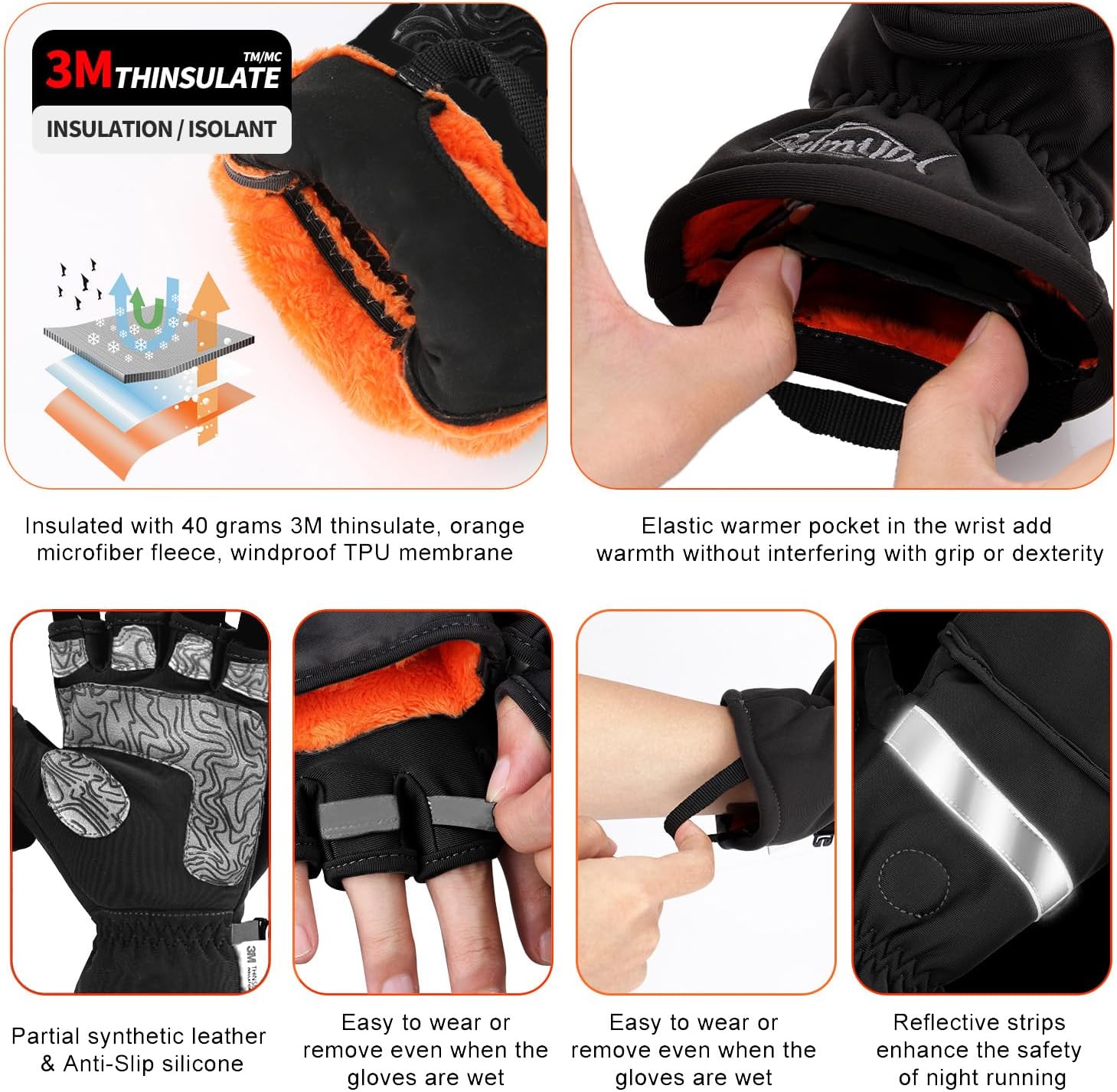 Palmyth Guantes de pesca en hielo, guantes convertibles, sin dedos, con Thinsulate 3M, cálidos para clima frío e invierno, hombres y mujeres,