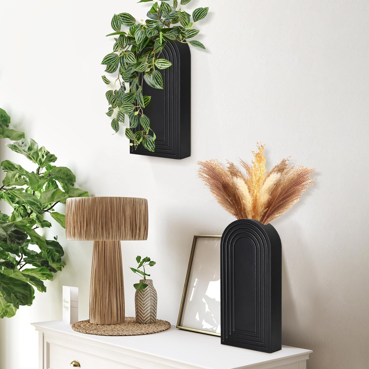 Maceta de pared para plantas de interior, decoración de pared de madera, jarrones de pared para decoración de flores secas y vegetación sintética,