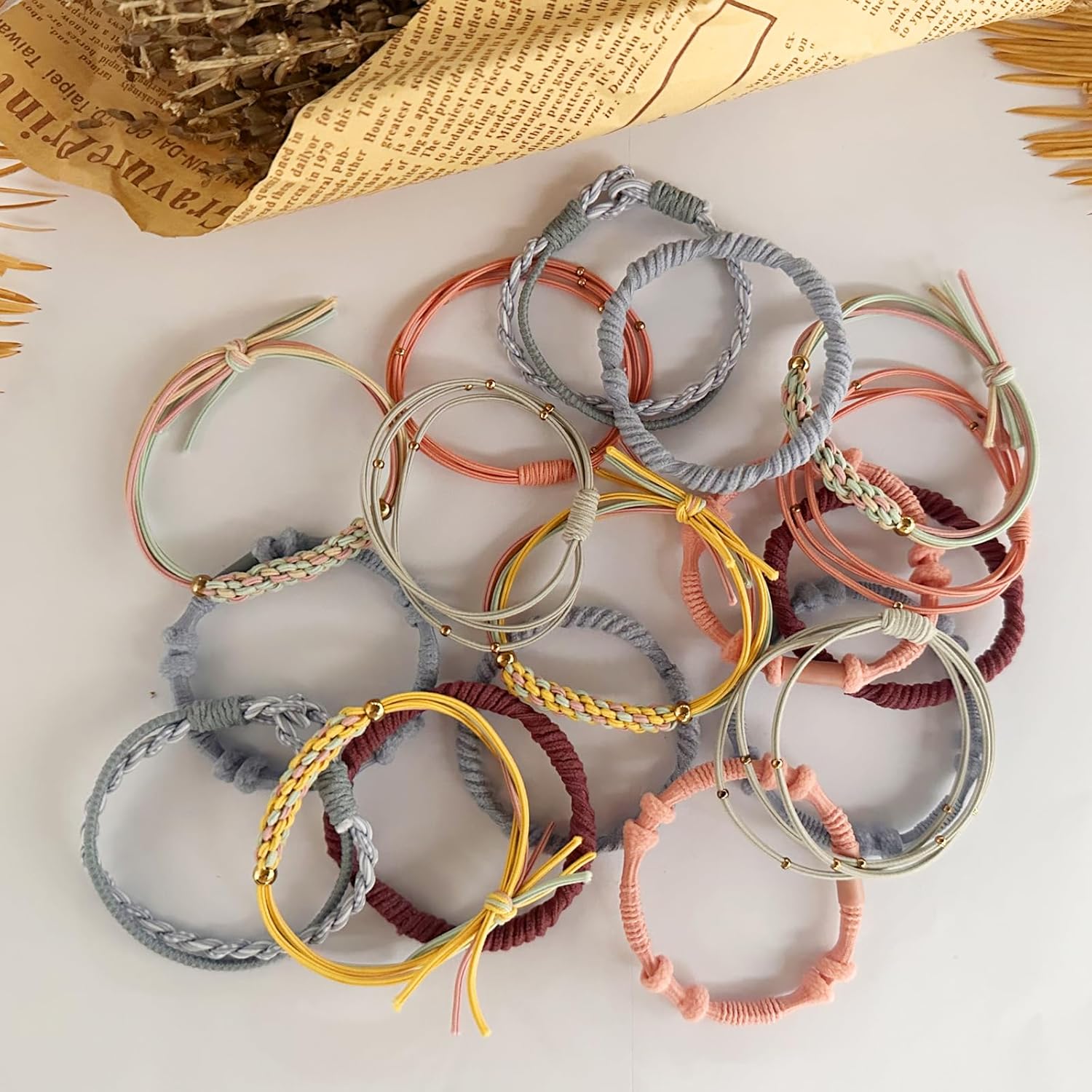 20 ligas para el cabello para mujer, estilo bohemio, sin daños, para cabello grueso y fino, accesorios para niñas (estilo C, 10 colores)