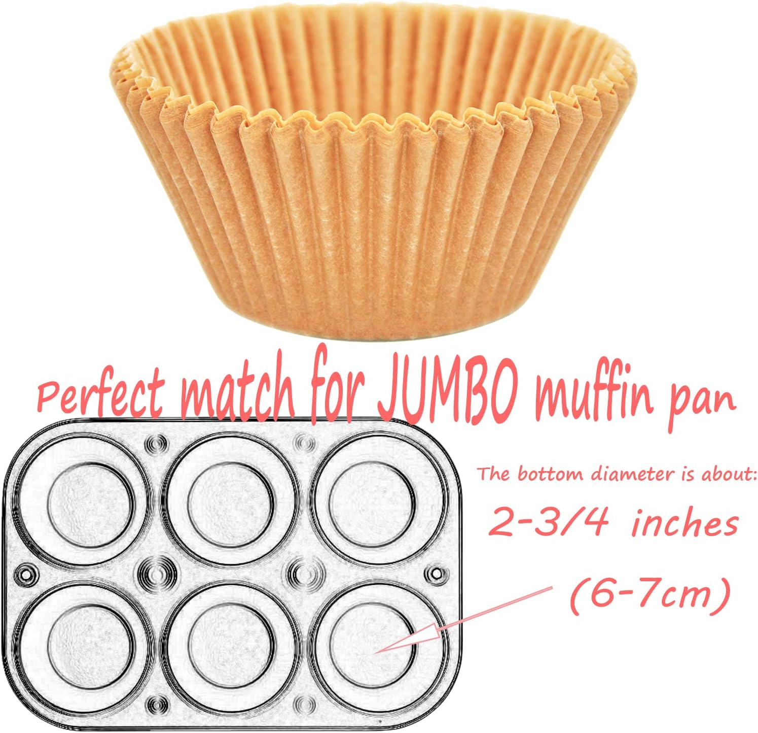 Tazas naturales extra grandes para hornear cupcakes de 2-34 pulgadas (inferior) x 2 pulgadas (profundo) de papel a prueba de grasa de tamaño