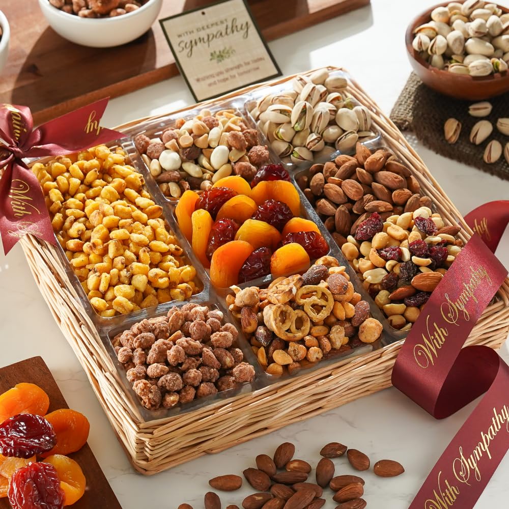 Broadway Basketeers Cesta de regalo de frutas y frutos secos de condolencia gourmet regalos saludables para hombres y mujeres corporativas